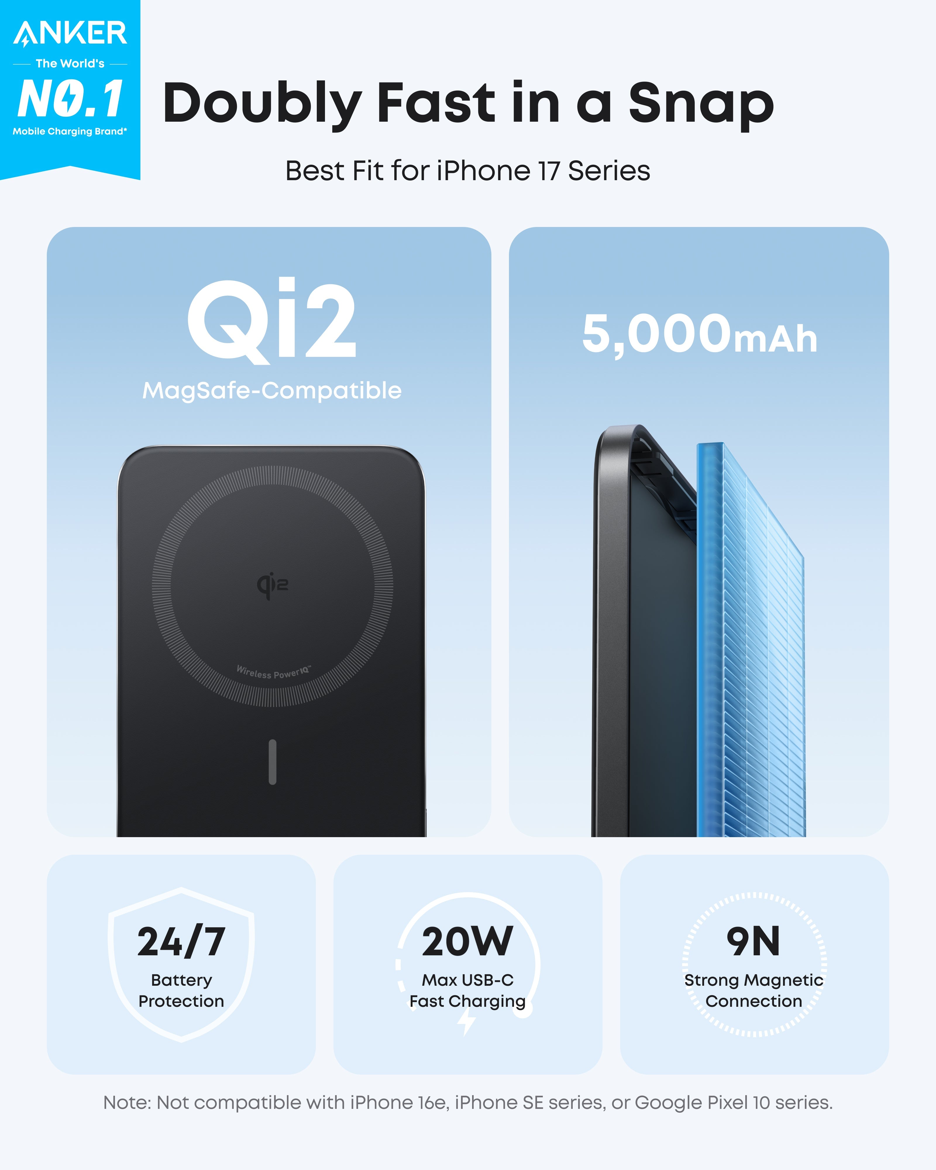 Anker Nano Power Bank - Ultra Slim 5K MagGo Magnetic Charger With MagSafe Compatibility by Anker