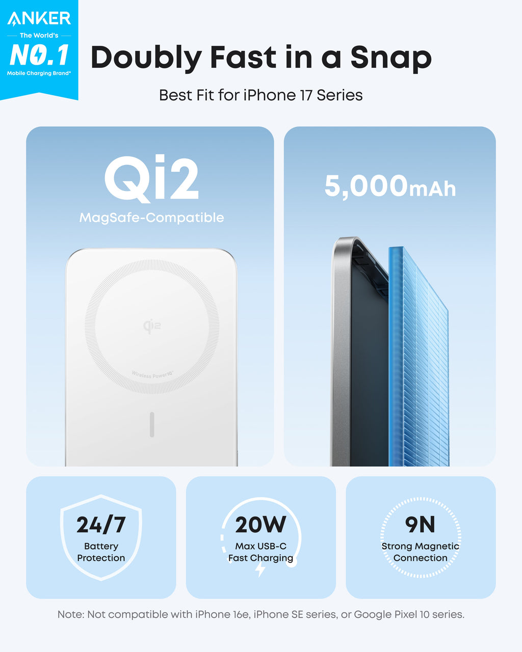 Anker Nano Power Bank - Ultra Slim 5K MagGo Magnetic Charger With MagSafe Compatibility by Anker