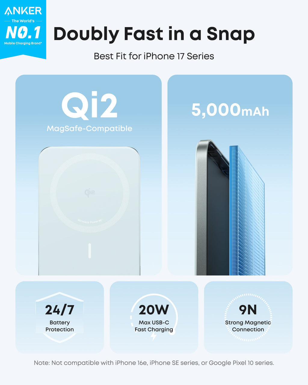Anker Nano Power Bank - Ultra Slim 5K MagGo Magnetic Charger With MagSafe Compatibility by Anker