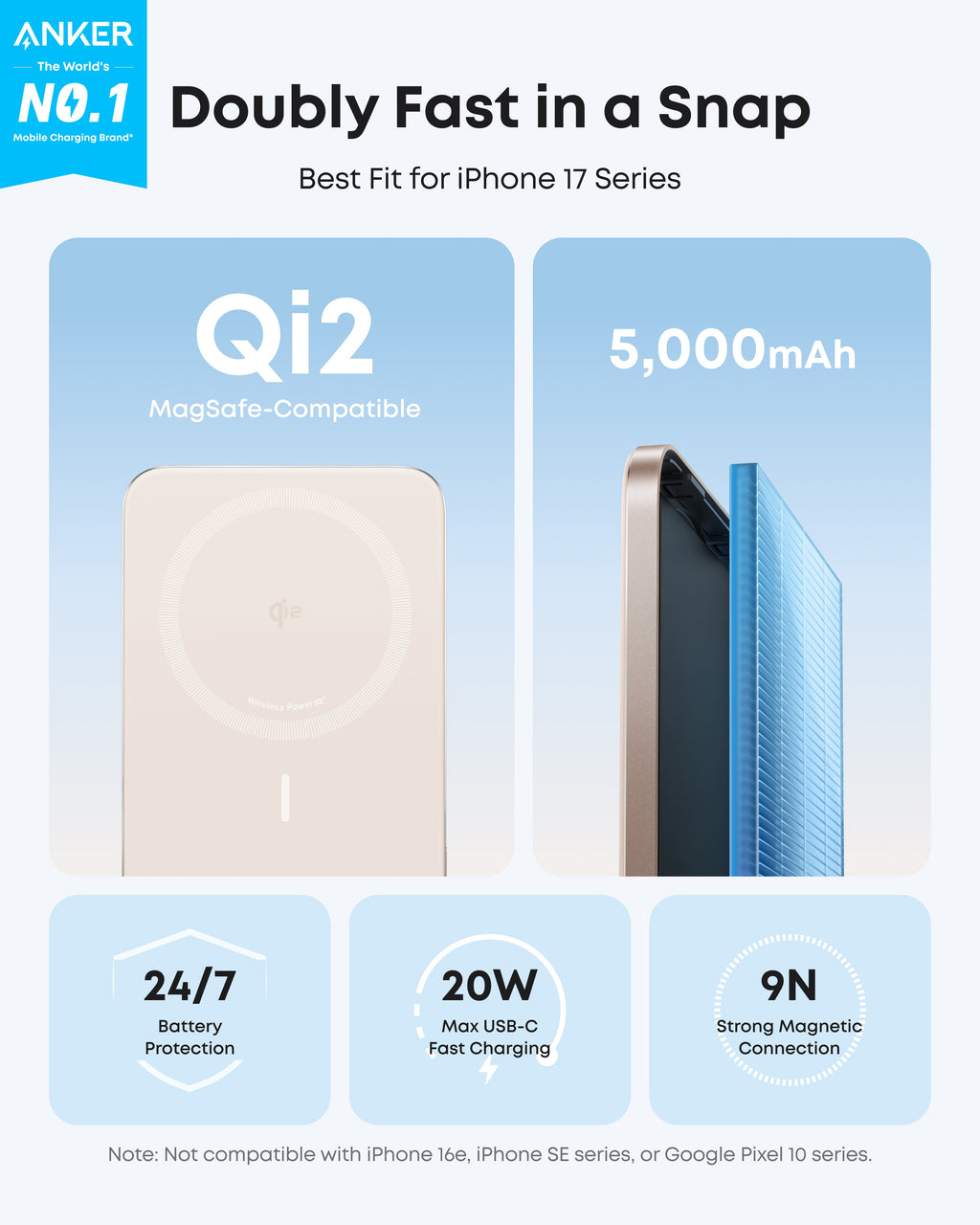 Anker Nano Power Bank - Ultra Slim 5K MagGo Magnetic Charger With MagSafe Compatibility by Anker