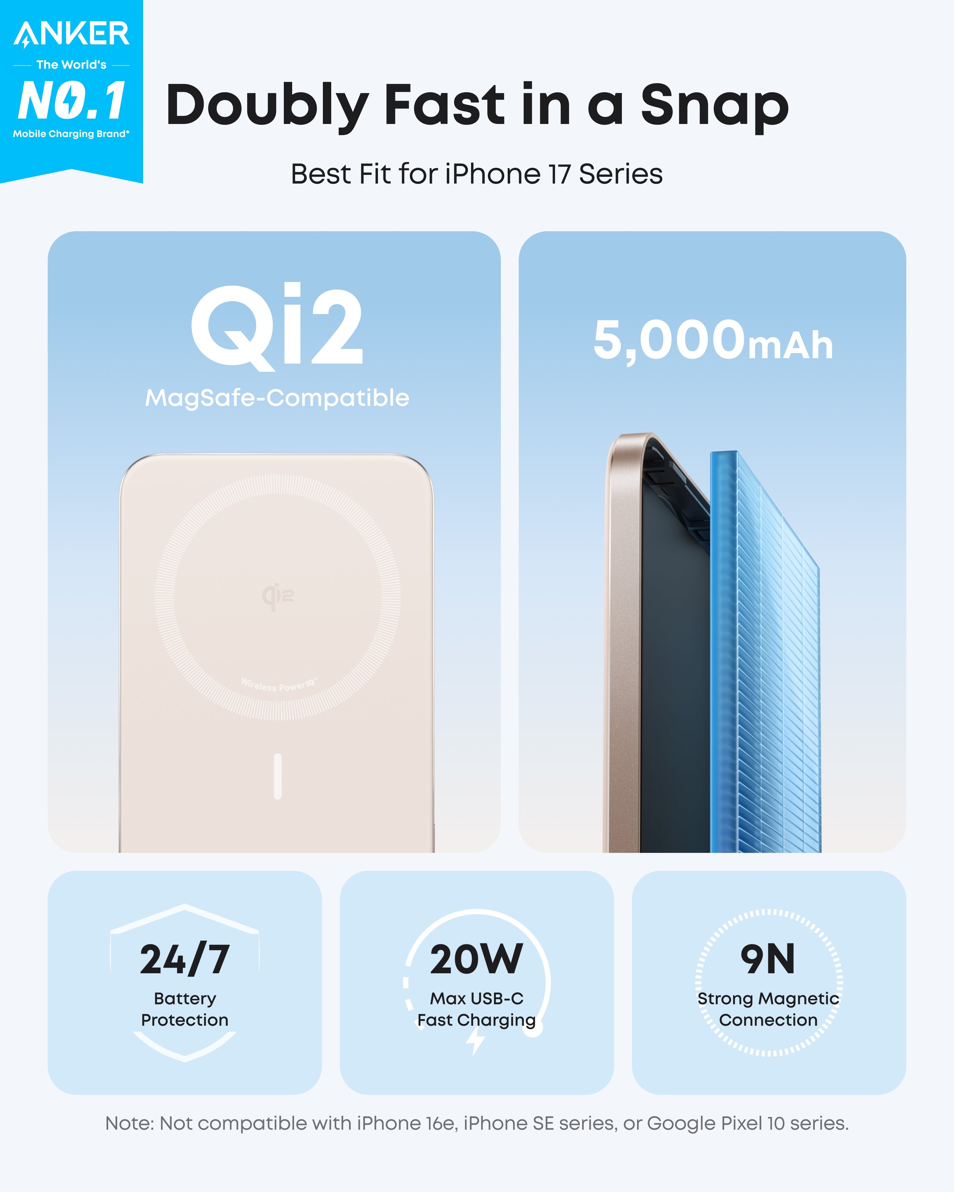 Anker Nano Power Bank - Ultra Slim 5K MagGo Magnetic Charger With MagSafe Compatibility by Anker