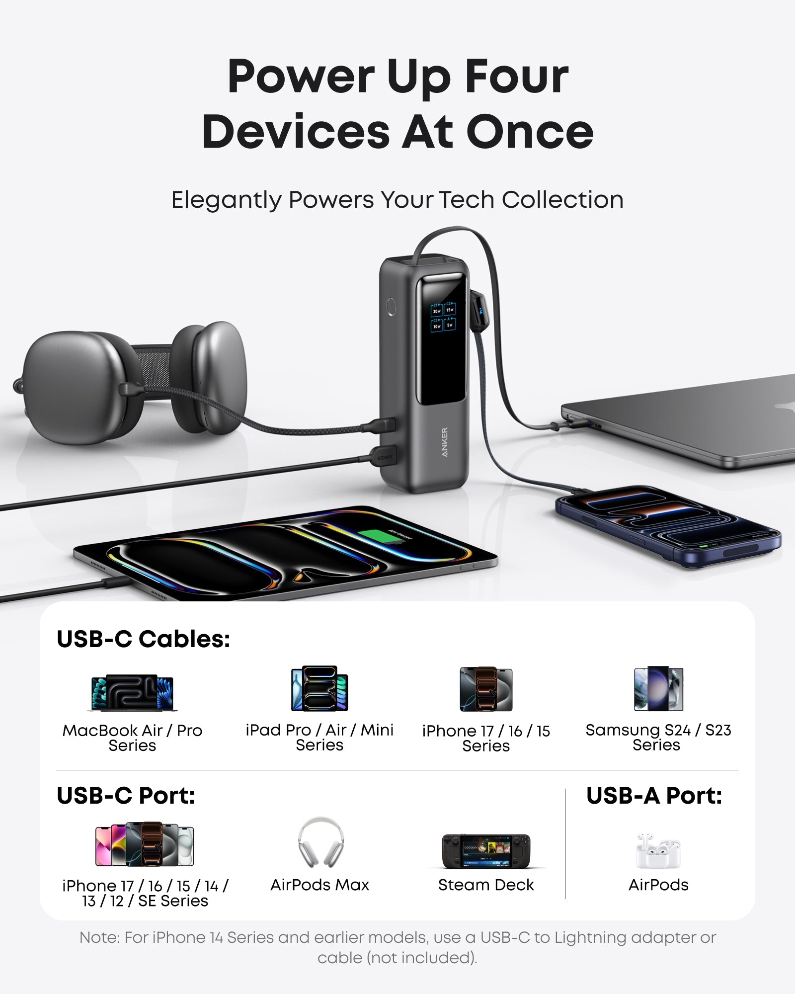 Anker Laptop Power Bank 25K With Built-In Retractable Cables - Triple 100W USB-C Ports For Fast MacBook Charging by Anker