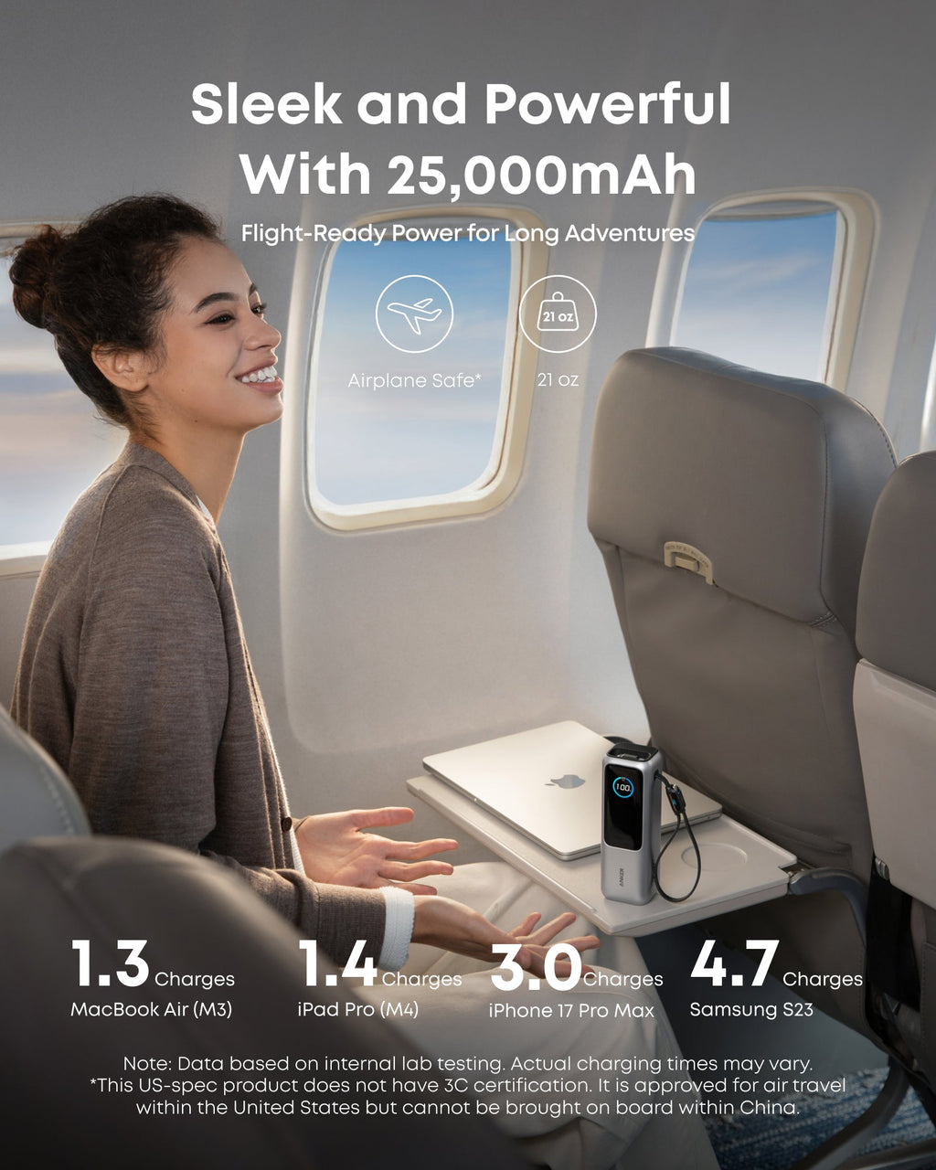 Anker Laptop Power Bank 25K With Built-In Retractable Cables - Triple 100W USB-C Ports For Fast MacBook Charging by Anker