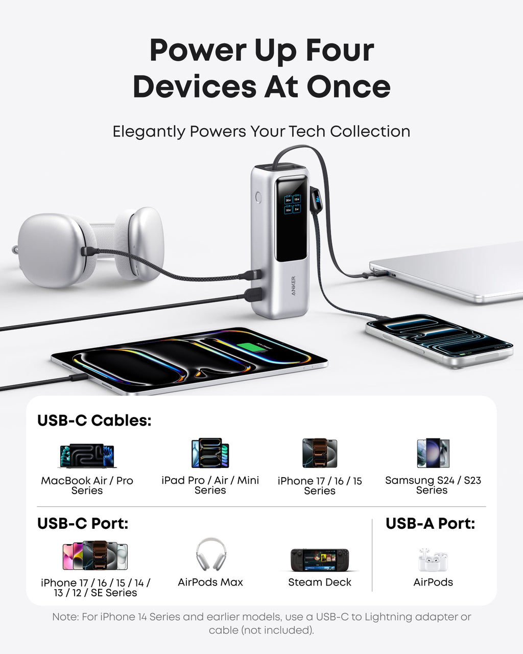 Anker Laptop Power Bank 25K With Built-In Retractable Cables - Triple 100W USB-C Ports For Fast MacBook Charging by Anker