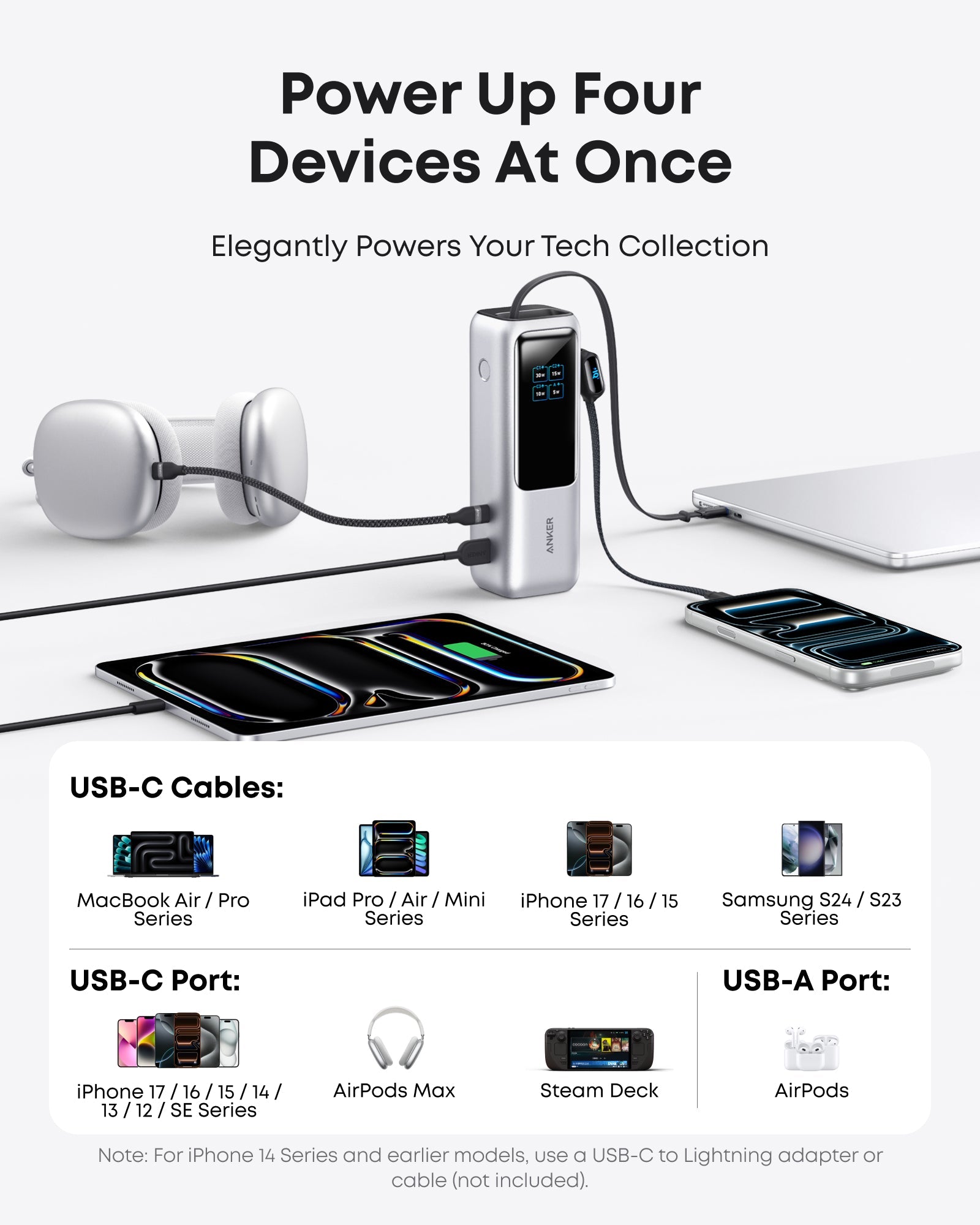 Anker Laptop Power Bank 25K With Built-In Retractable Cables - Triple 100W USB-C Ports For Fast MacBook Charging by Anker
