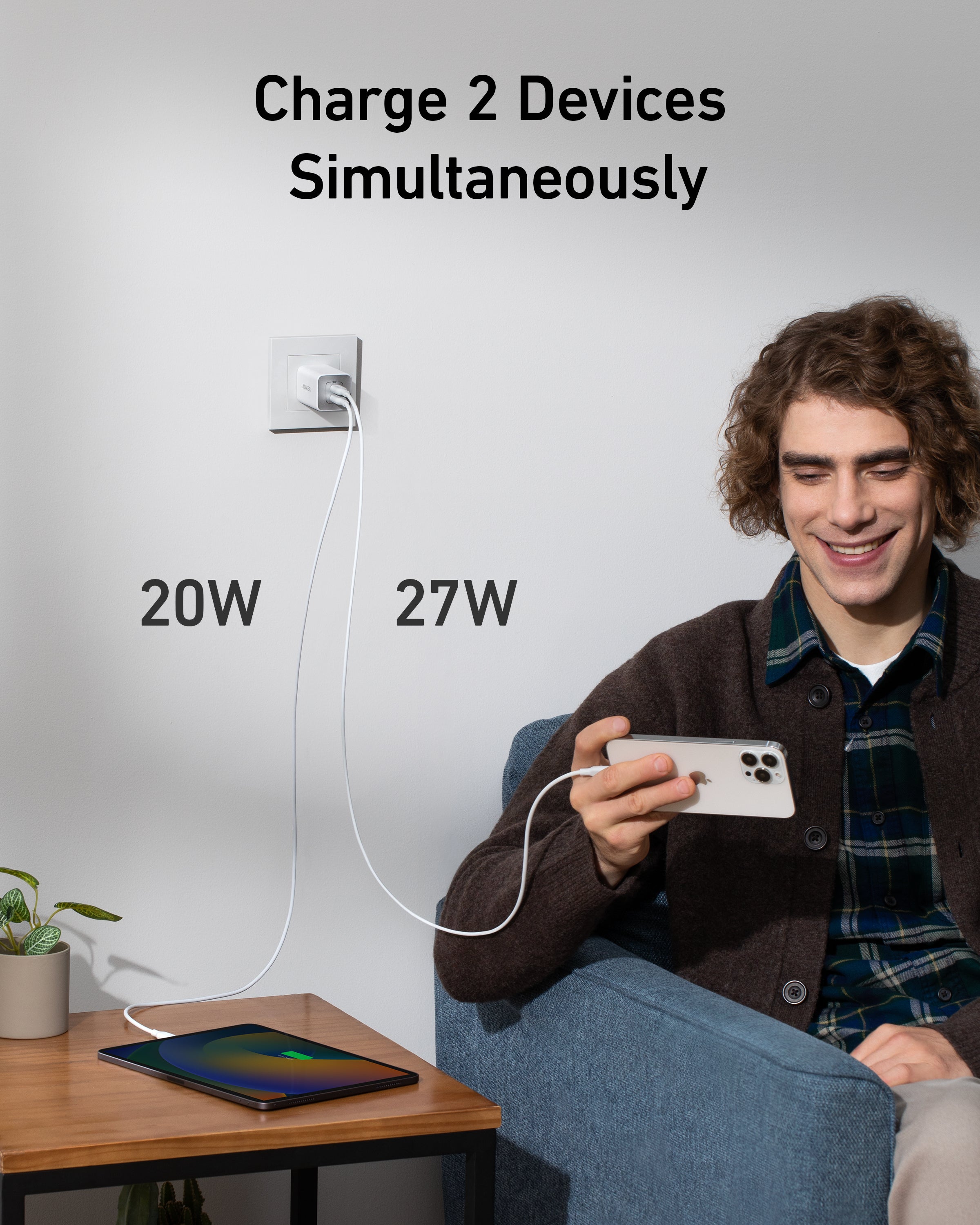 Anker 523 Charger Nano 3 47W Compact Dual USB C Travel Charger For iPhone iPad And MacBook Air by Anker
