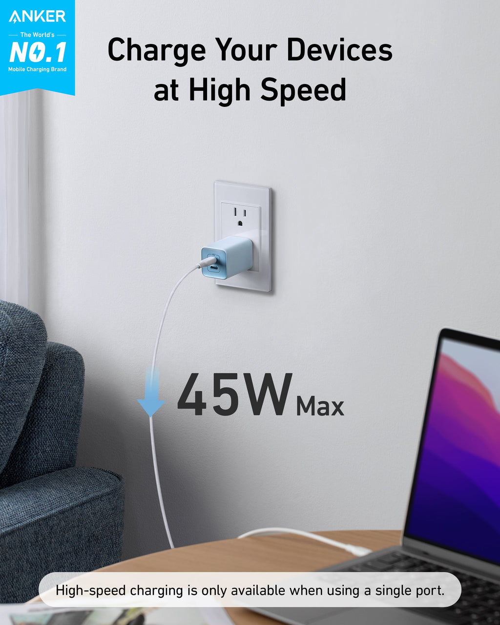 Anker 523 Charger Nano 3 47W Compact Dual USB C Travel Charger For iPhone iPad And MacBook Air by Anker