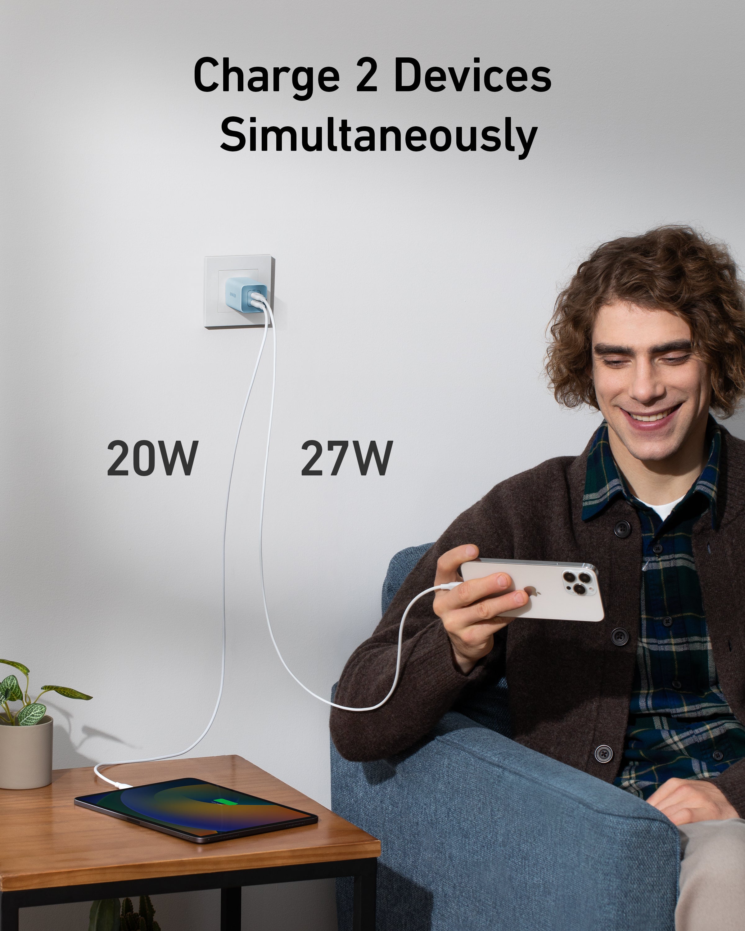 Anker 523 Charger Nano 3 47W Compact Dual USB C Travel Charger For iPhone iPad And MacBook Air by Anker