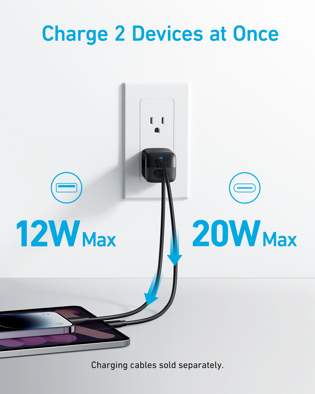 Anker 323 Charger 33W - Compact Two-Port USB-C Power Delivery Charger For Fast Simultaneous Charging by Anker