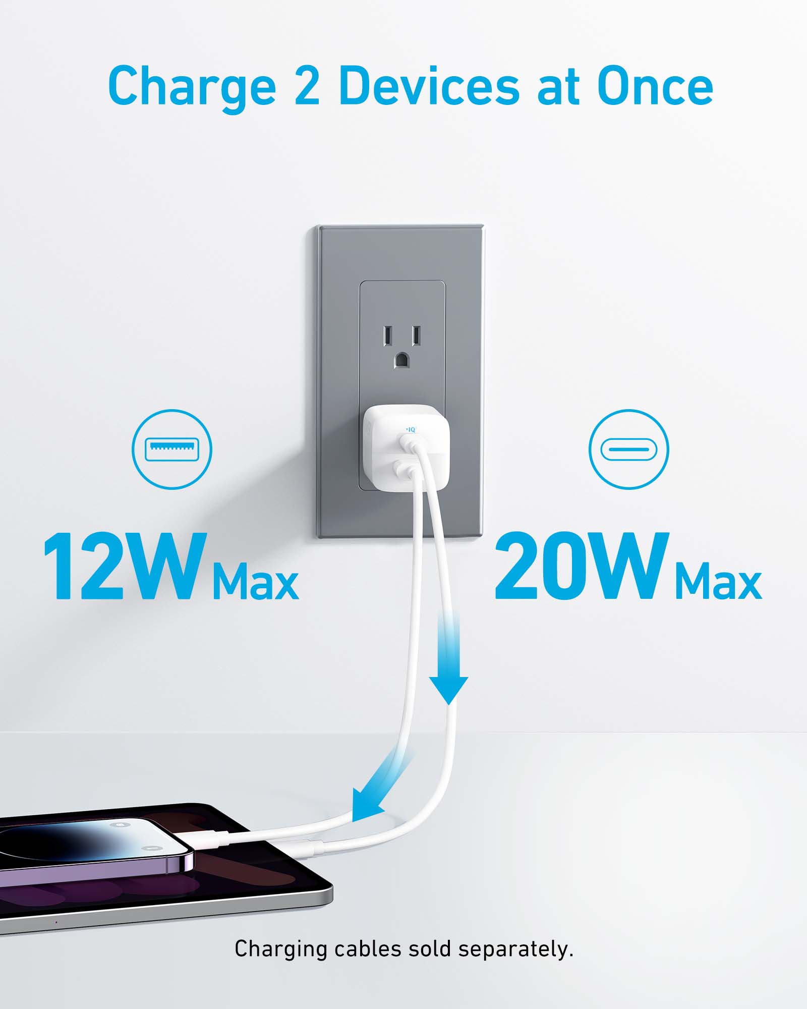 Anker 323 Charger 33W - Compact Two-Port USB-C Power Delivery Charger For Fast Simultaneous Charging by Anker