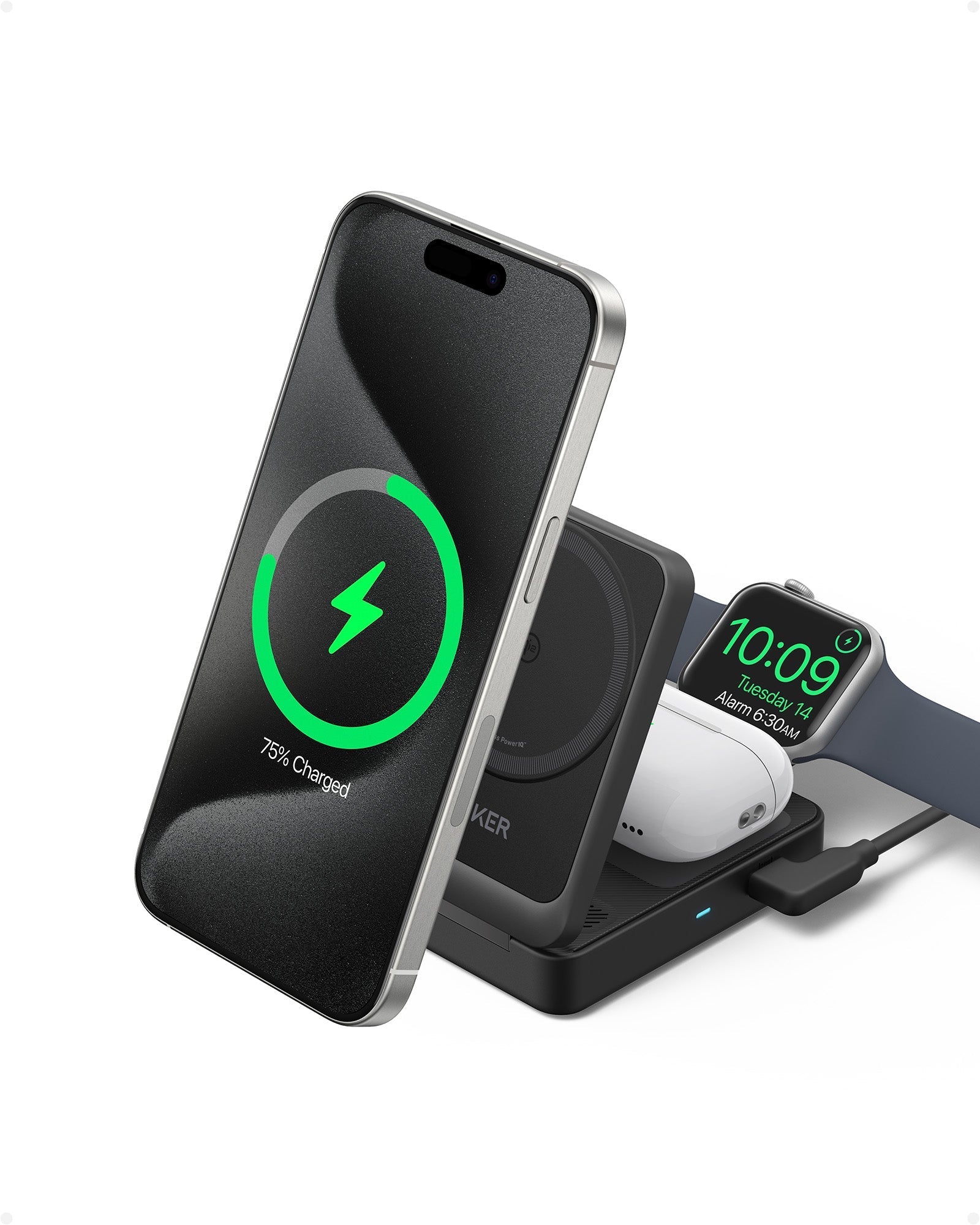 Anker MagGo Wireless Charging Station Foldable 3-in-1 - MagSafe 15W Wireless Charger for iPhone Apple Watch AirPods by Anker