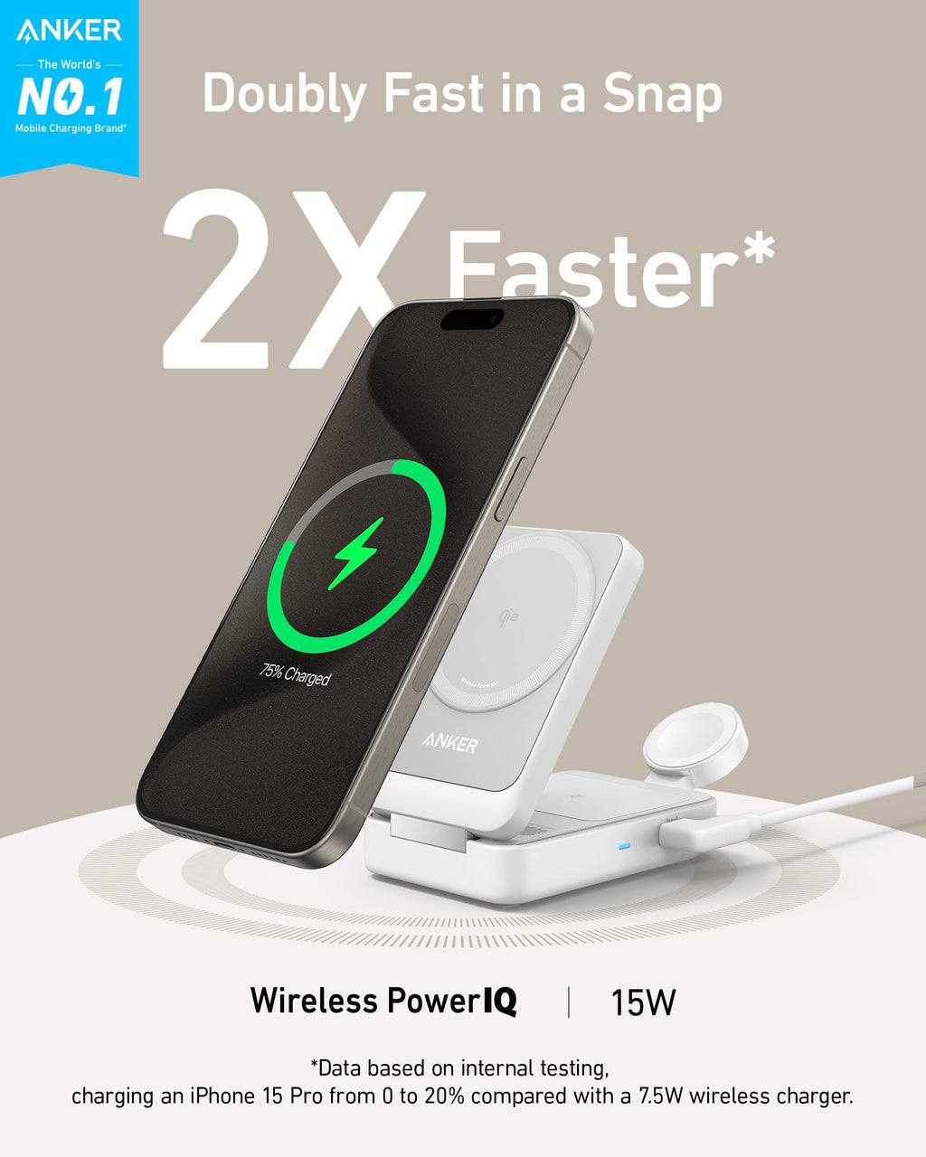Anker MagGo Wireless Charging Station Foldable 3-in-1 - MagSafe 15W Wireless Charger for iPhone Apple Watch AirPods by Anker