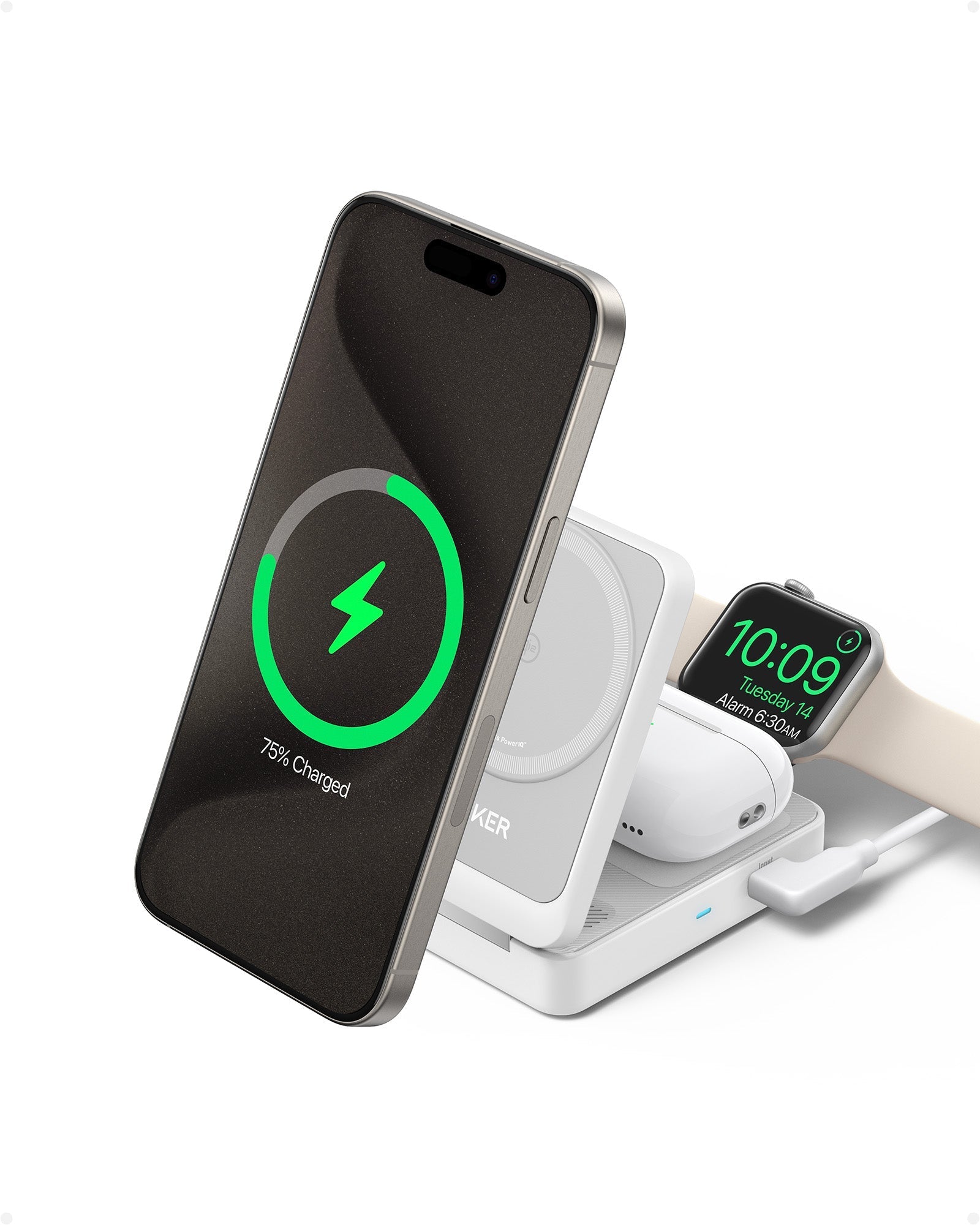 Anker MagGo Wireless Charging Station Foldable 3-in-1 - MagSafe 15W Wireless Charger for iPhone Apple Watch AirPods by Anker