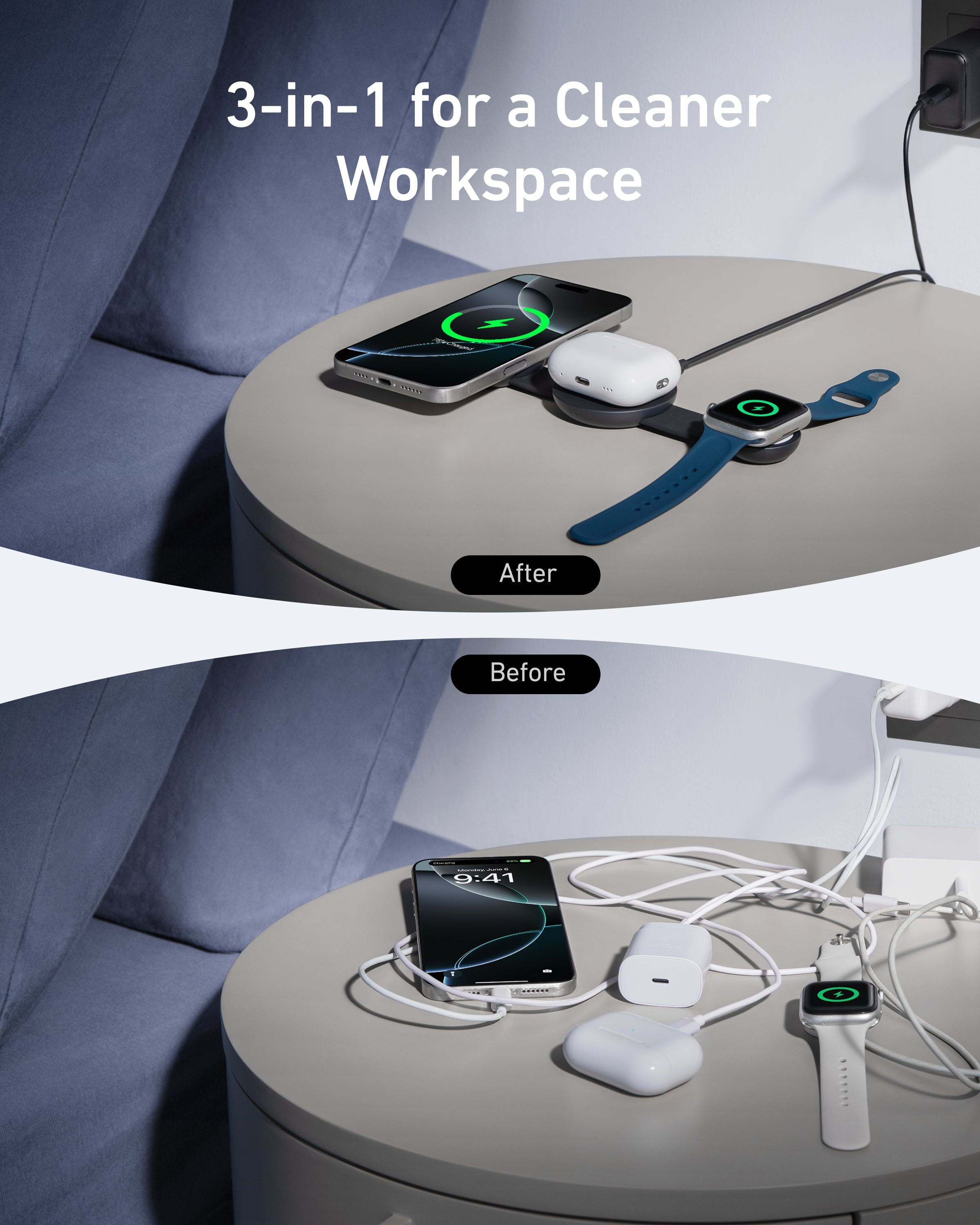 Anker MagGo Wireless Charging Station - 3-In-1 Foldable Pad For MagSafe And Qi2 Powers iPhone, Apple Watch, And More by Anker