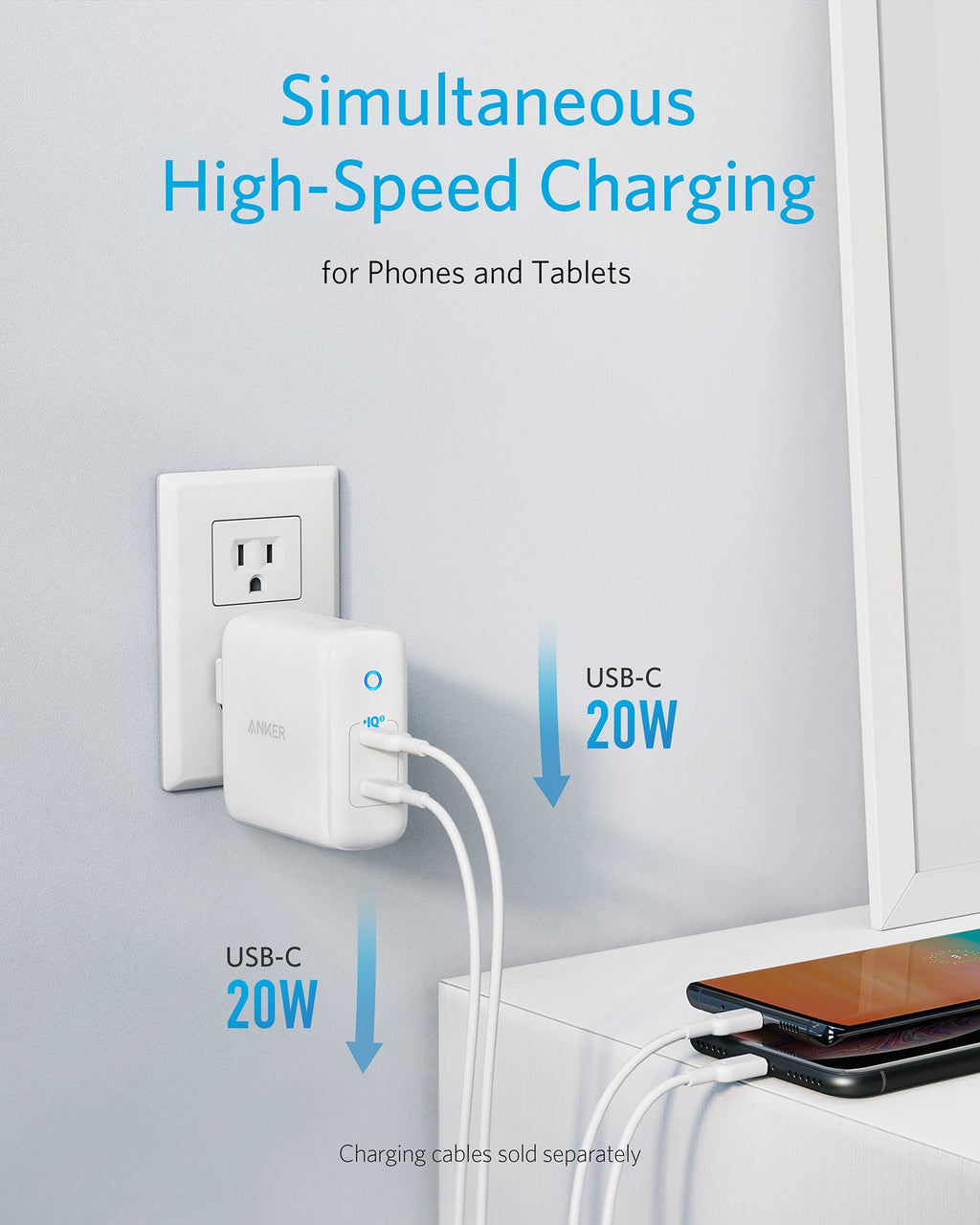 Anker 324 Charger 40W - Ultra Compact Fast Charger For iPhone 12 Pro And More Devices by Anker
