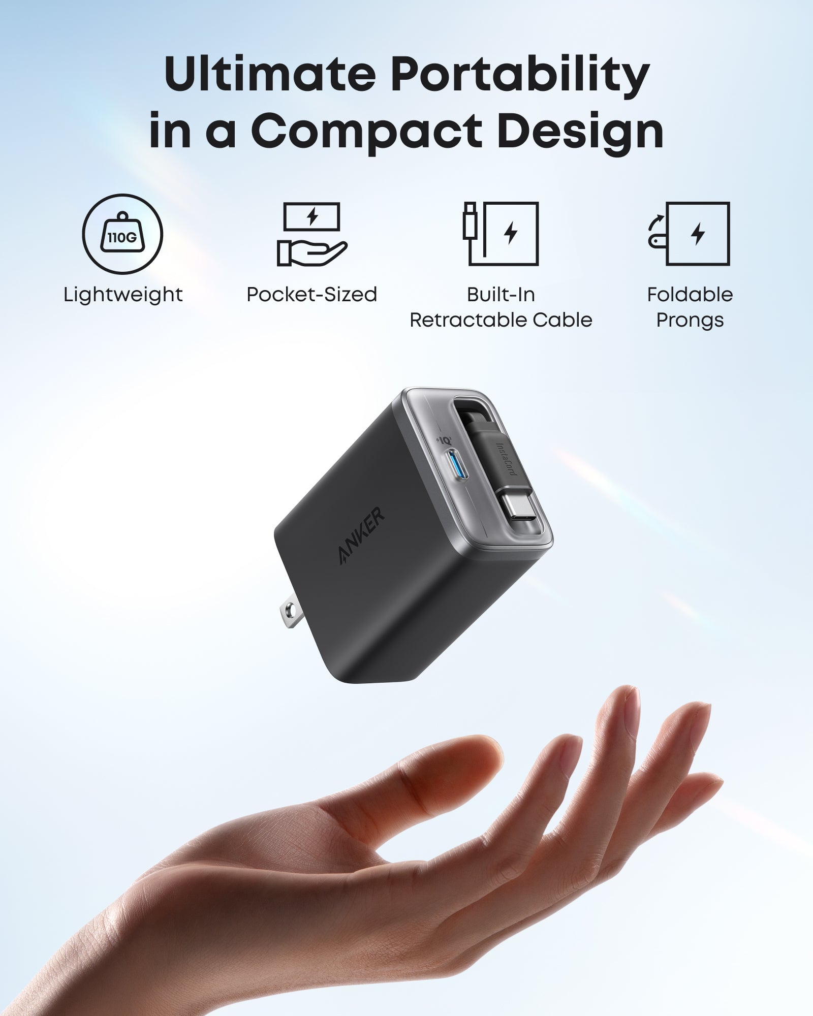 Anker Nano Charger - 35W Dual USB-C Fast Charging With Built-In Retractable Cable On-The-Go Power by Anker