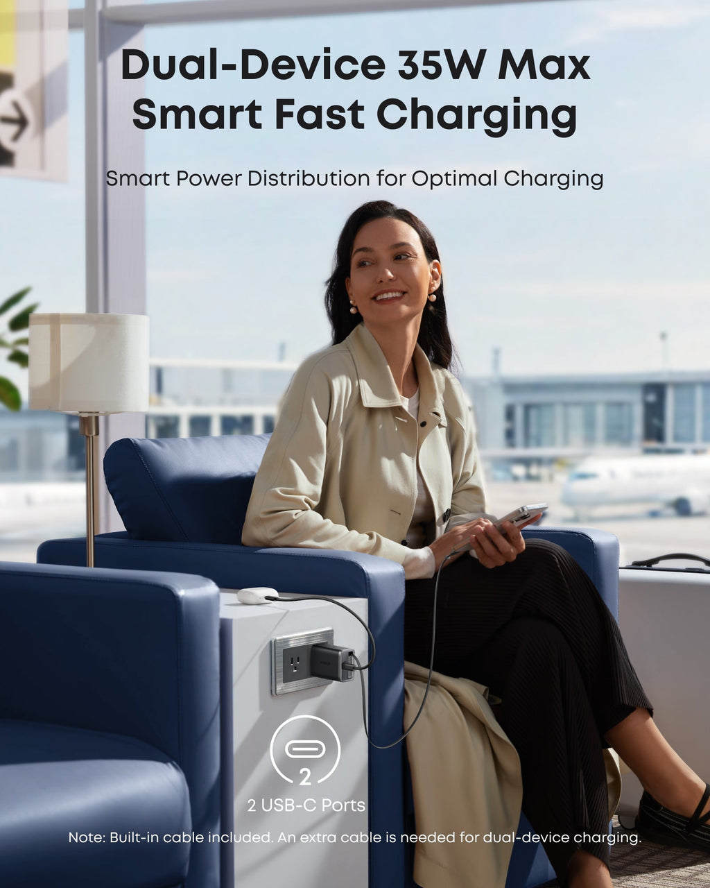 Anker Nano Charger - 35W Dual USB-C Fast Charging With Built-In Retractable Cable On-The-Go Power by Anker