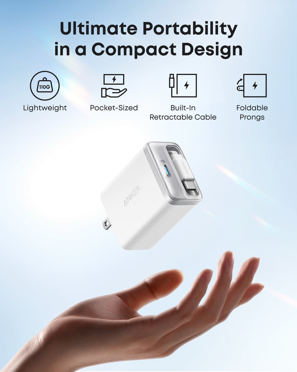 Anker Nano Charger - 35W Dual USB-C Fast Charging With Built-In Retractable Cable On-The-Go Power by Anker