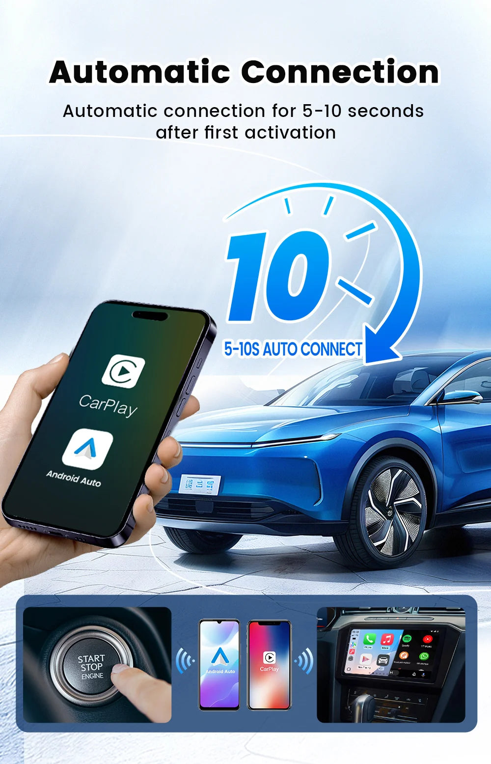 2 in 1 Car Kit 5.0 Ultra Wireless CarPlay Android Auto Adapter