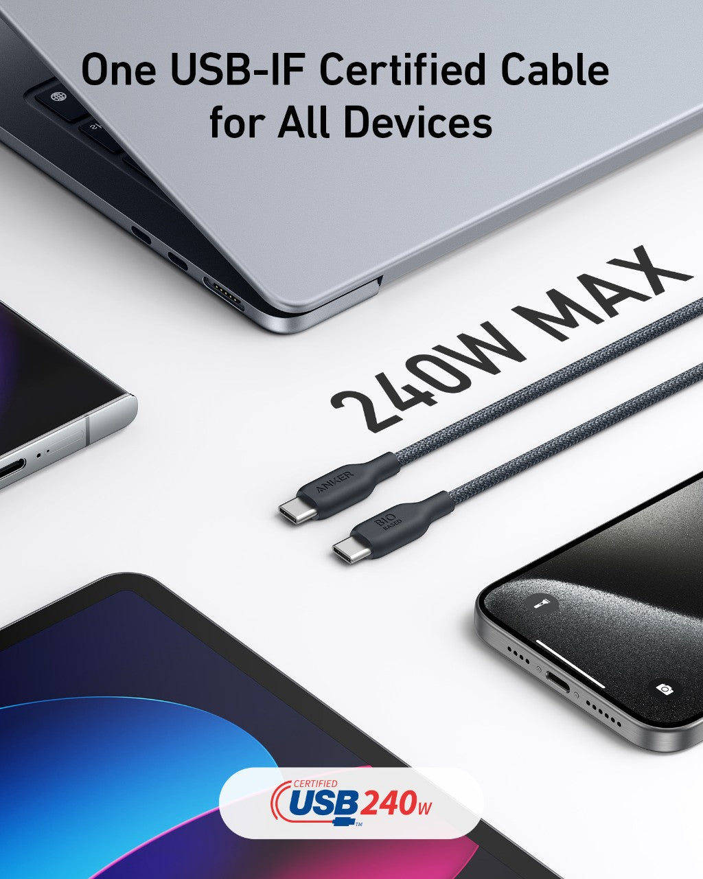 Anker 543 USB-C to USB-C Cable - Bio-Braided Eco Nylon for Durable Fast Charging and Syncing by Anker