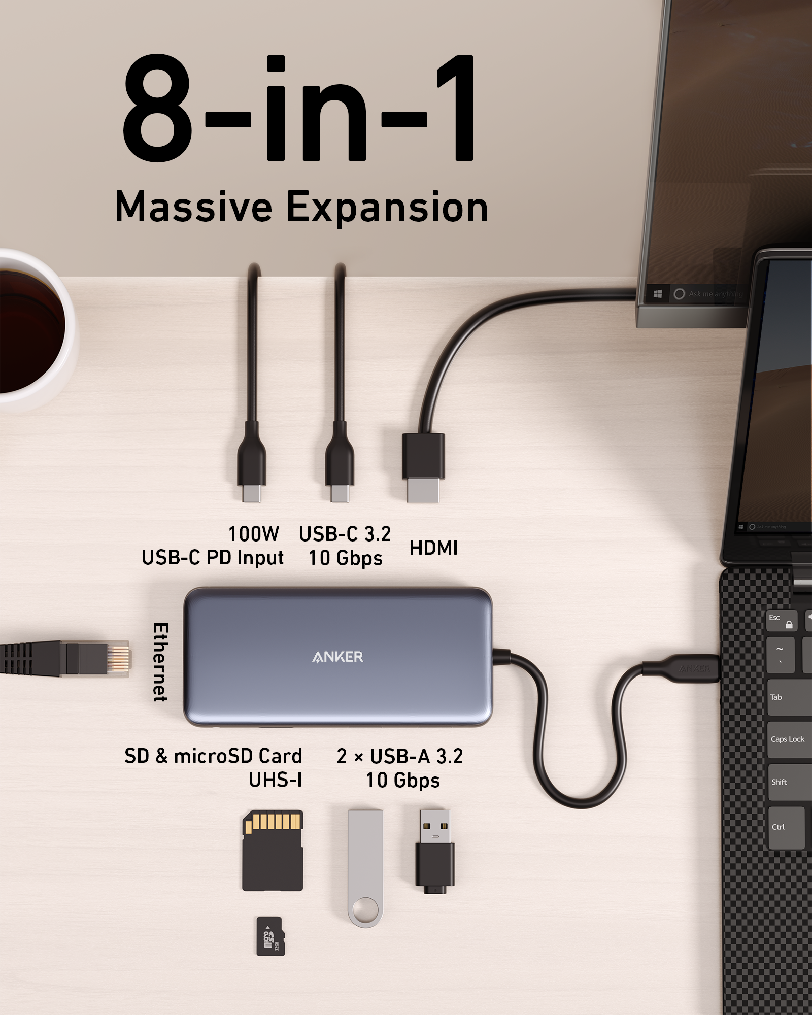 Anker 555 USB-C Hub - 8-In-1 Expansion Dock That Turns A Single USB-C Port Into A Full Workstation by Anker