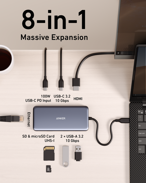 Anker 555 USB-C Hub - 8-In-1 Expansion Dock That Turns A Single USB-C Port Into A Full Workstation by Anker