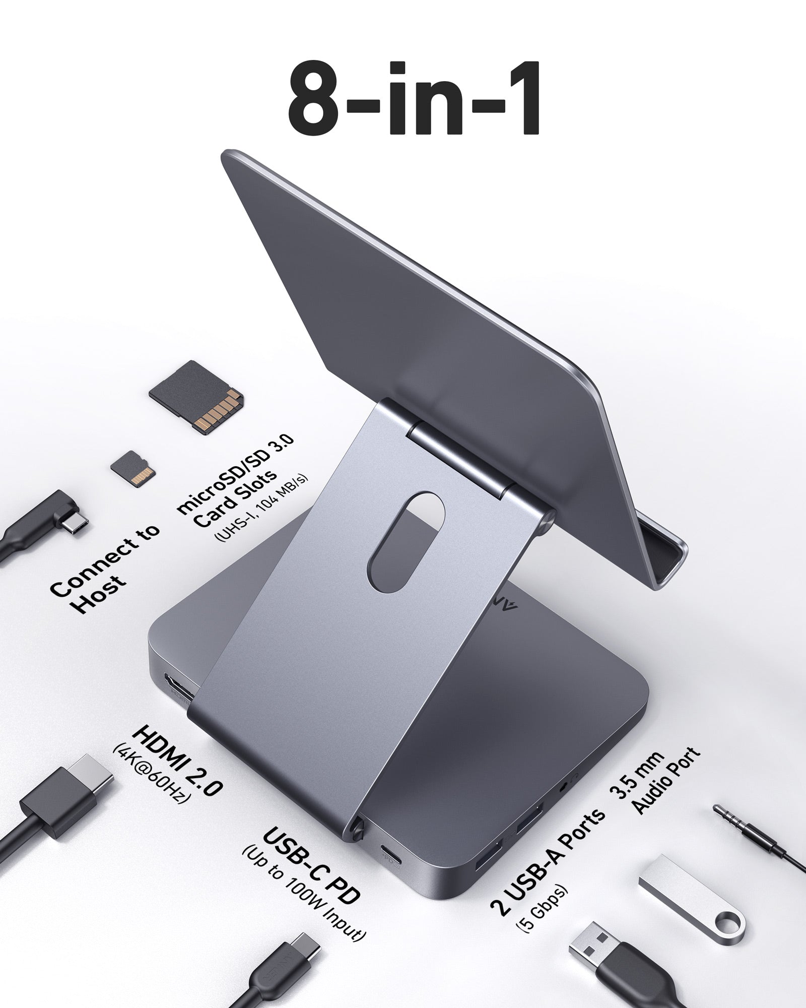 Anker 551 USB-C Hub - 8-In-1 Connectivity With Built-In Tablet Stand For 4K HDMI And USB-C by Anker