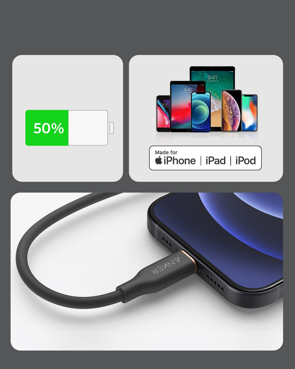 Anker 641 USB-C to Lightning Cable Flow 3 ft Silicone - Soft Silicone Finish for Premium Durability by Anker
