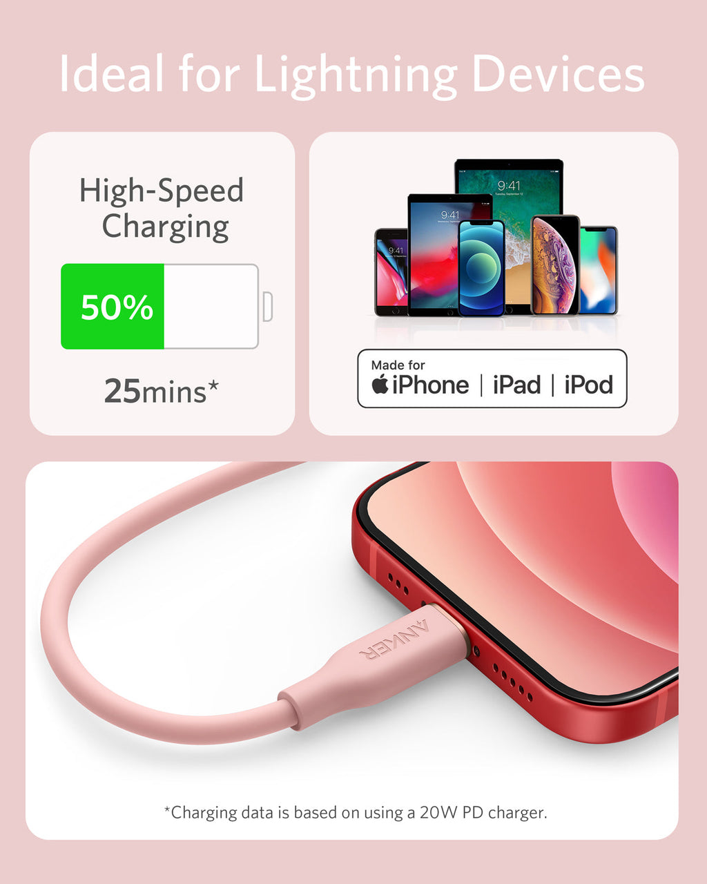 Anker 641 USB-C to Lightning Cable Flow 3 ft Silicone - Soft Silicone Finish for Premium Durability by Anker