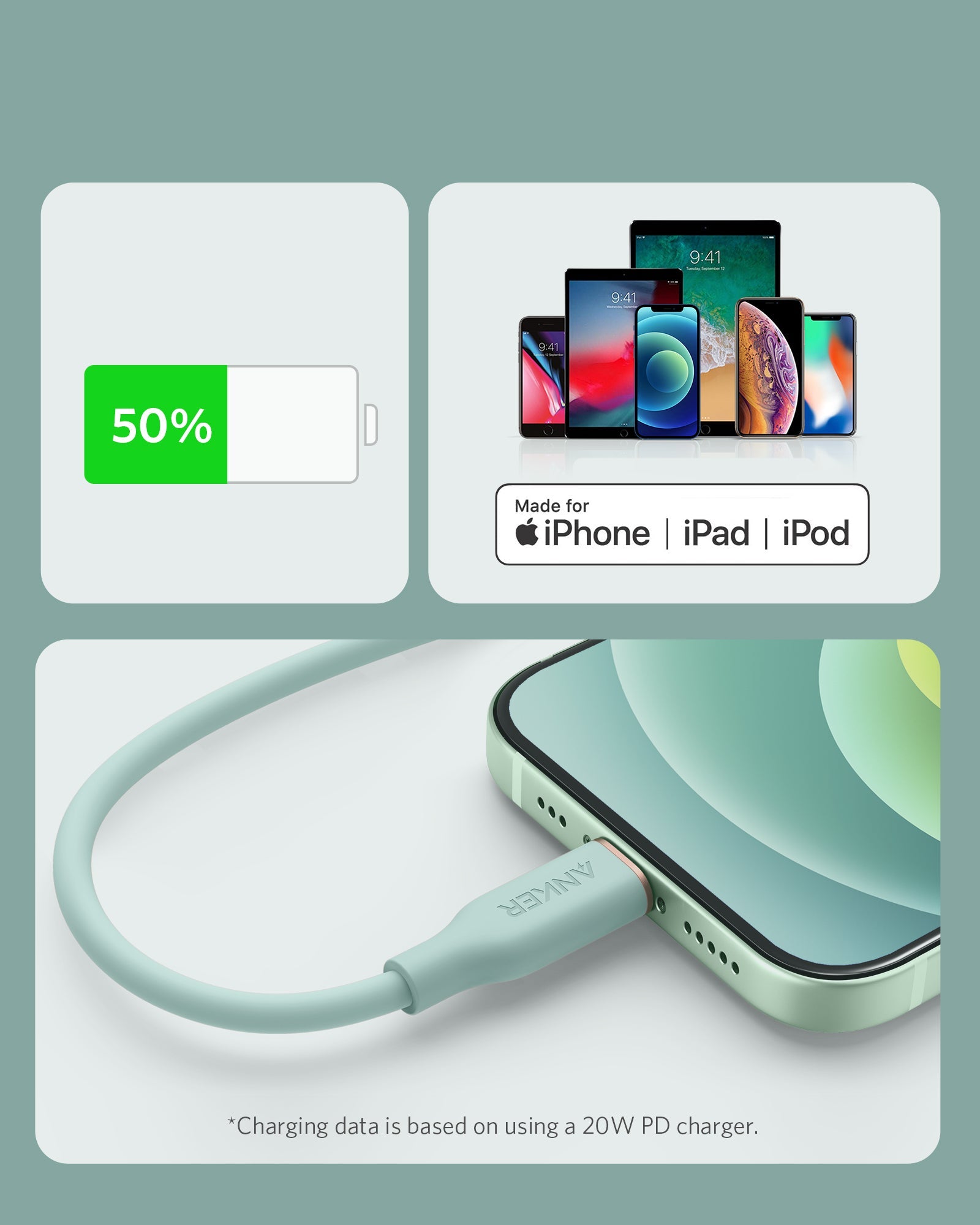 Anker 641 USB-C to Lightning Cable Flow 3 ft Silicone - Soft Silicone Finish for Premium Durability by Anker