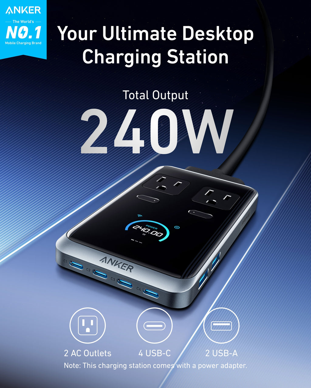 Anker Prime Charging Station - 8-In-1 Power Hub With 240W Peak Output For Fast Centralized Charging Across All Devices by Anker
