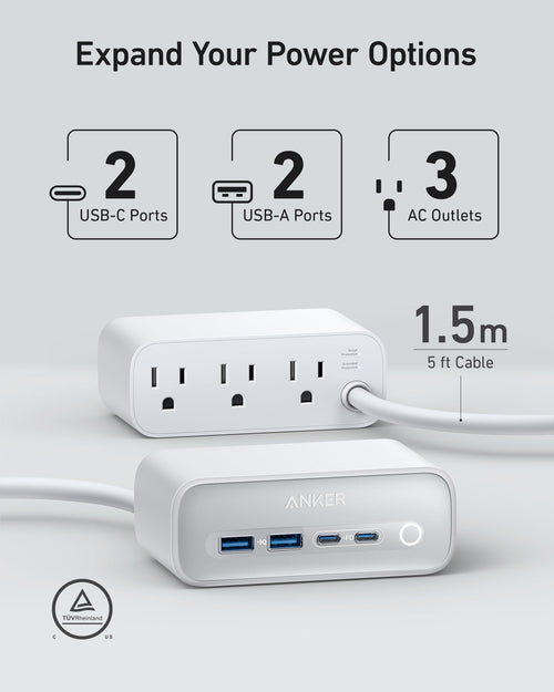 Anker 525 Charging Station - 7 In 1 Hub With 3 Outlets And 2 USB Ports For Safe Multi-Device Charging by Anker