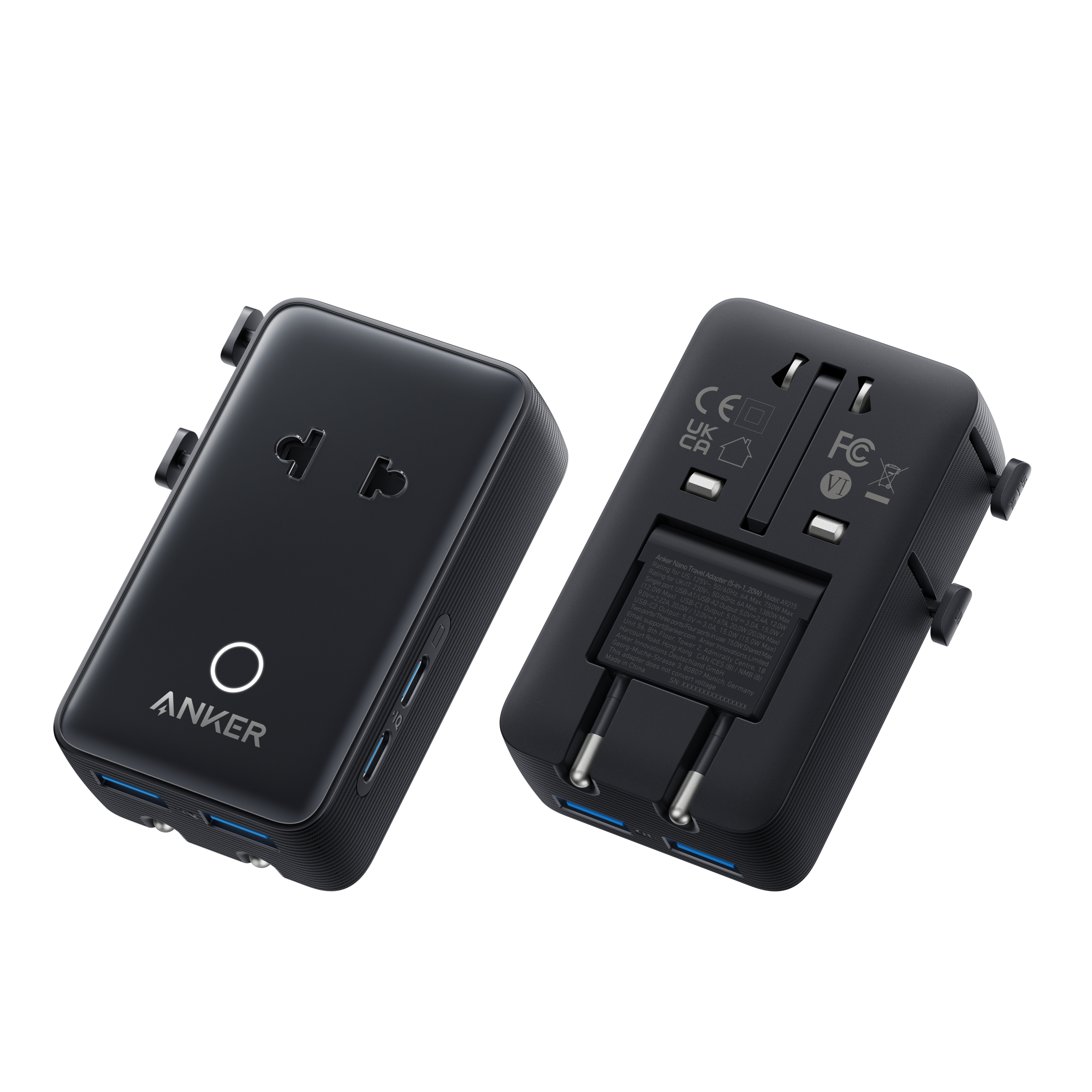 Anker Nano Travel Adapter - 5-in-1 Universal Charger With 20W USB-C Power For Global Travel by Anker