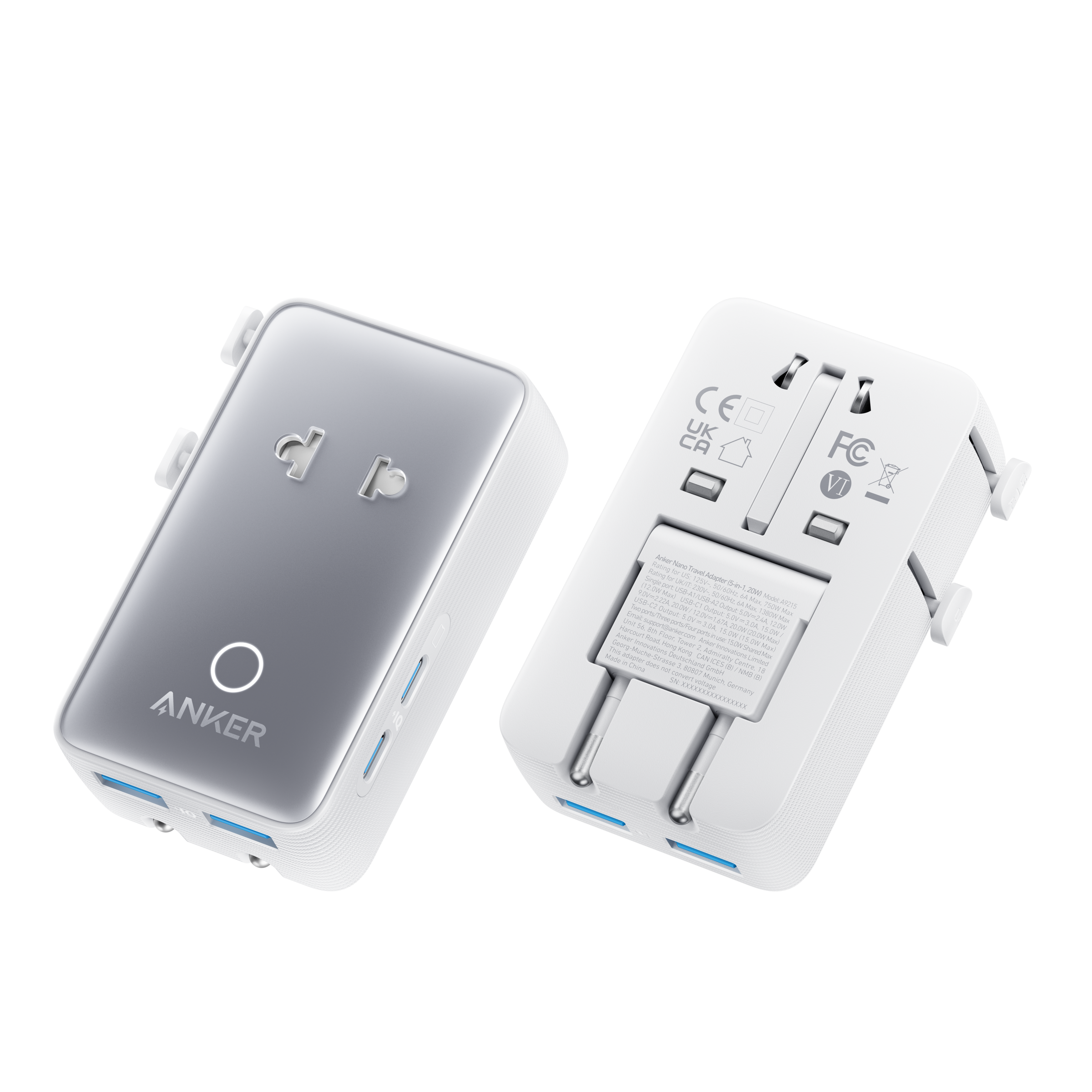 Anker Nano Travel Adapter - 5-in-1 Universal Charger With 20W USB-C Power For Global Travel by Anker