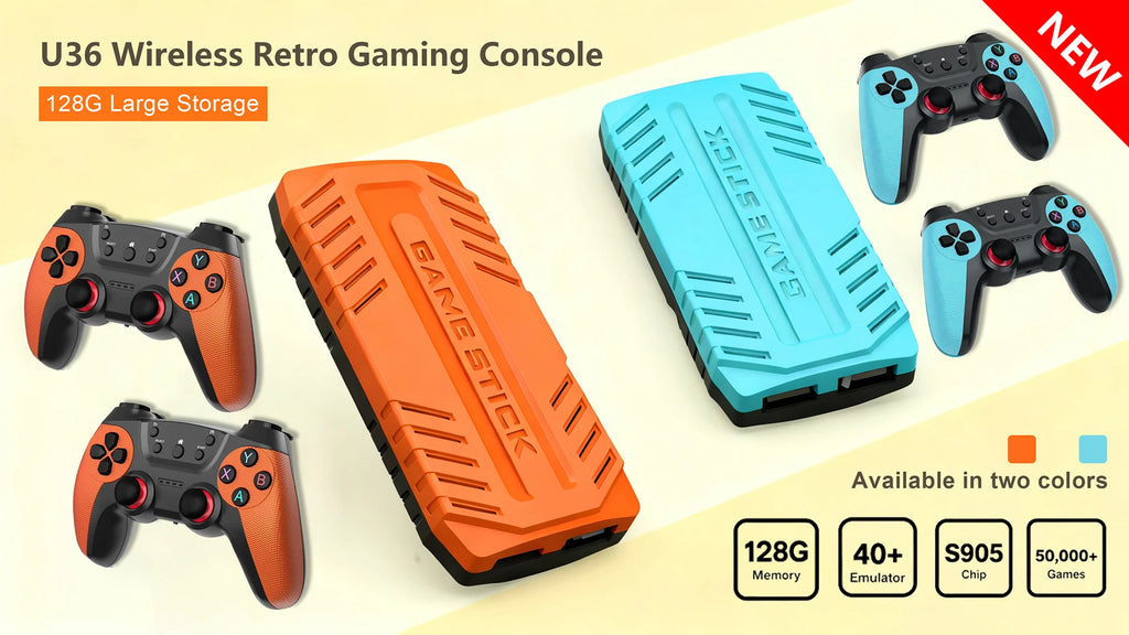 U36 Wireless Game Stick Retro Gaming Console S905 128G 50,000+ Games Support 40+ Classic Emulators For PS1/PSP 4K HDMI Kid Gifts by Tech-Home Store