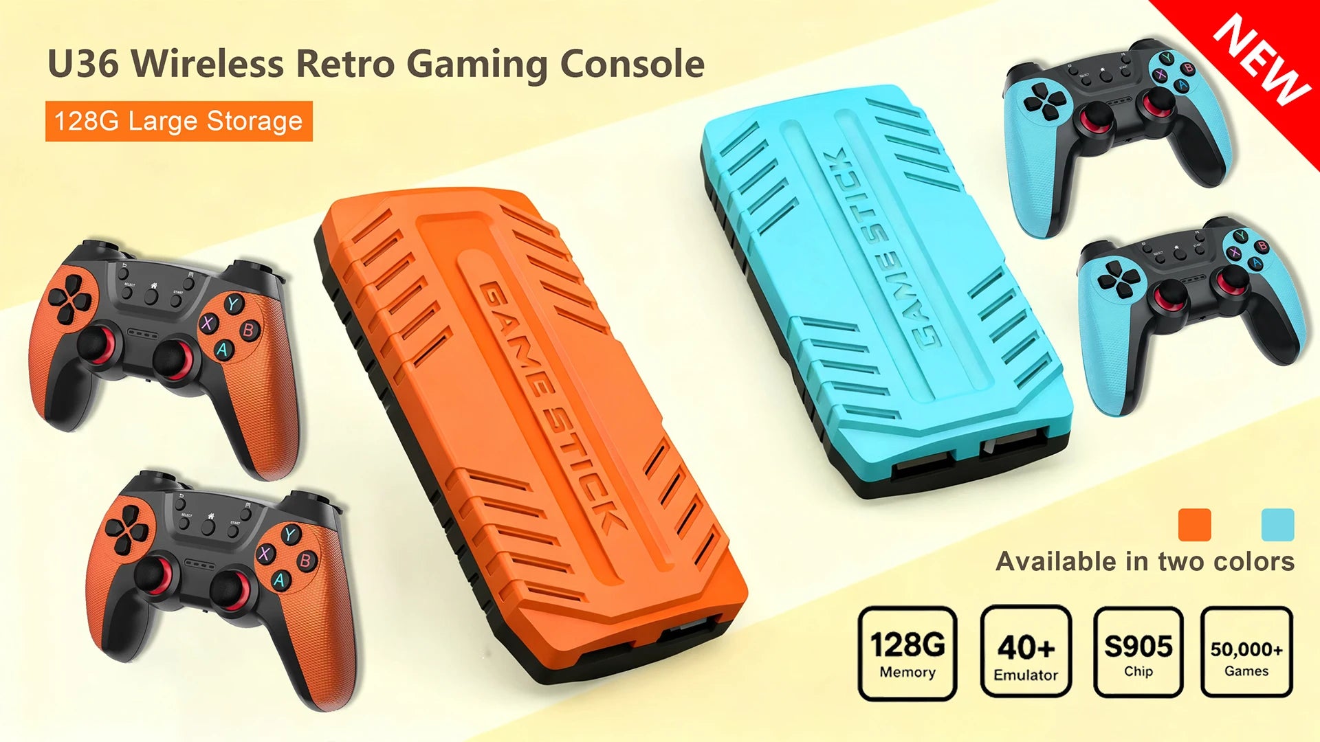 U36 Wireless Game Stick Retro Gaming Console S905 128G 50,000+ Games Support 40+ Classic Emulators For PS1/PSP 4K HDMI Kid Gifts by Tech-Home Store