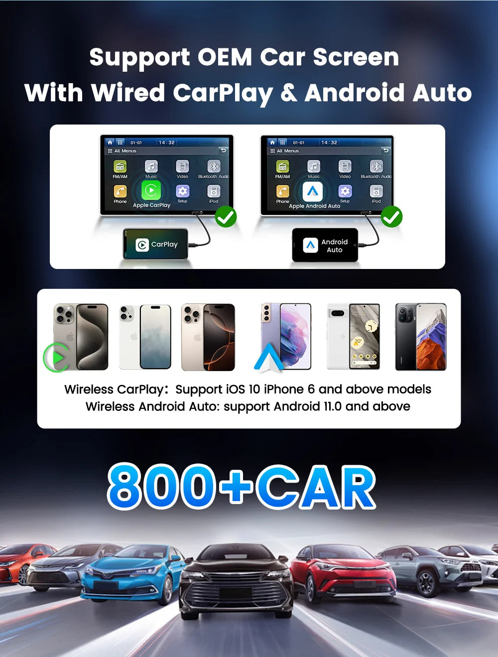 2 in 1 Car Kit 5.0 Ultra Wireless CarPlay Android Auto Adapter
