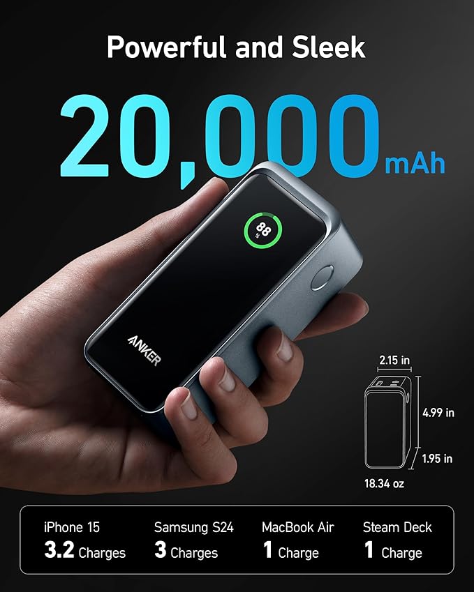 Anker Prime Power Bank 20K 200W - High Speed 200W Multi-Device USB-C And USB-A Charging by Anker
