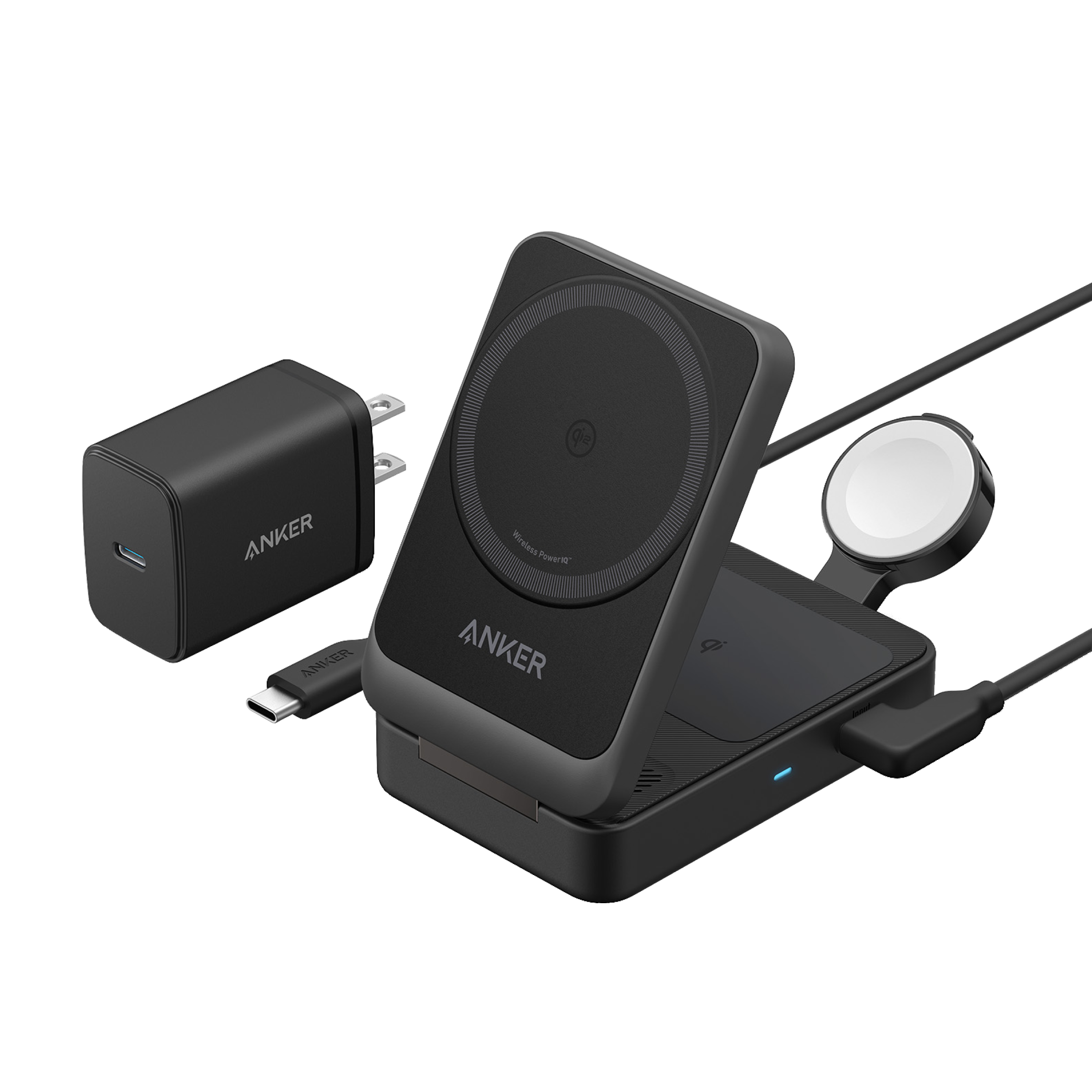Anker MagGo Wireless Charging Station Foldable 3-in-1 - MagSafe 15W Wireless Charger for iPhone Apple Watch AirPods by Anker