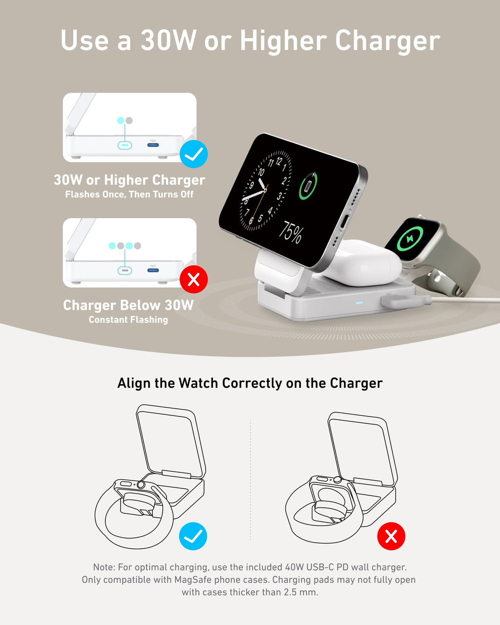Anker MagGo Wireless Charging Station Foldable 3-in-1 - MagSafe 15W Wireless Charger for iPhone Apple Watch AirPods by Anker