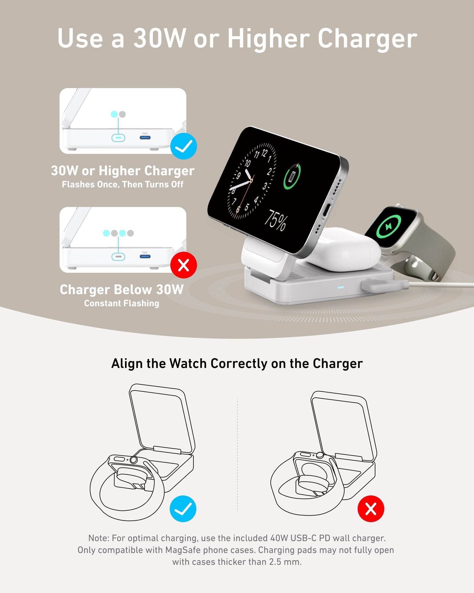 Anker MagGo Wireless Charging Station Foldable 3-in-1 - MagSafe 15W Wireless Charger for iPhone Apple Watch AirPods by Anker