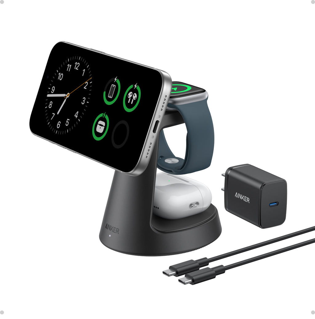Anker MagGo Wireless Charging Station 3-In-1 Dock Stand - MagSafe 15W Fast Charger for Phone Watch by Anker