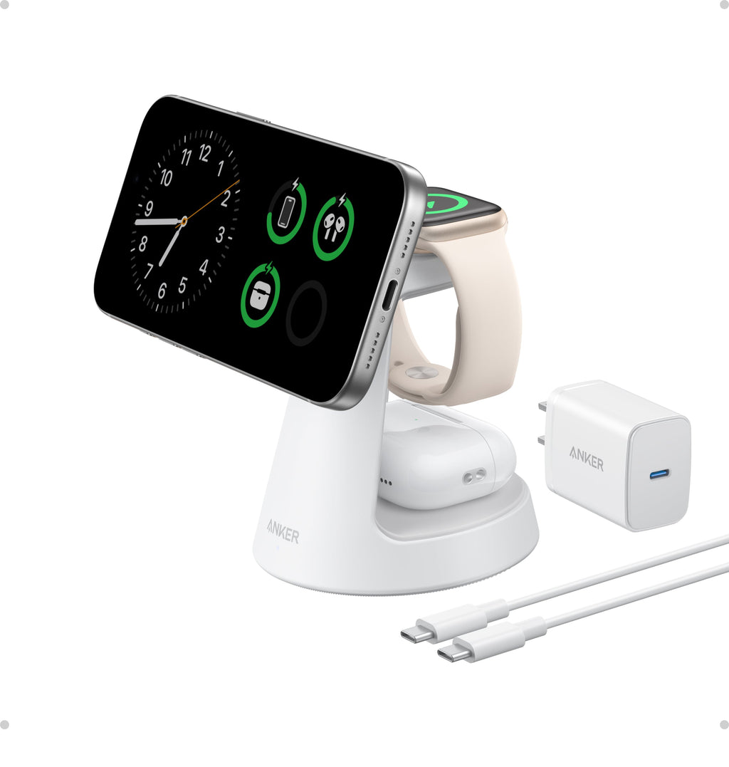 Anker MagGo Wireless Charging Station 3-In-1 Dock Stand - MagSafe 15W Fast Charger for Phone Watch by Anker