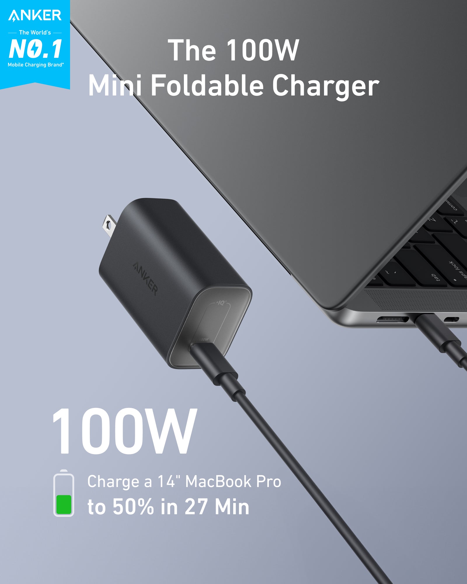 Anker Nano Charger 100W USB-C Cable - Ultra Portable High Power USB-C PD Charger for Laptops, Phones, Tablets by Anker