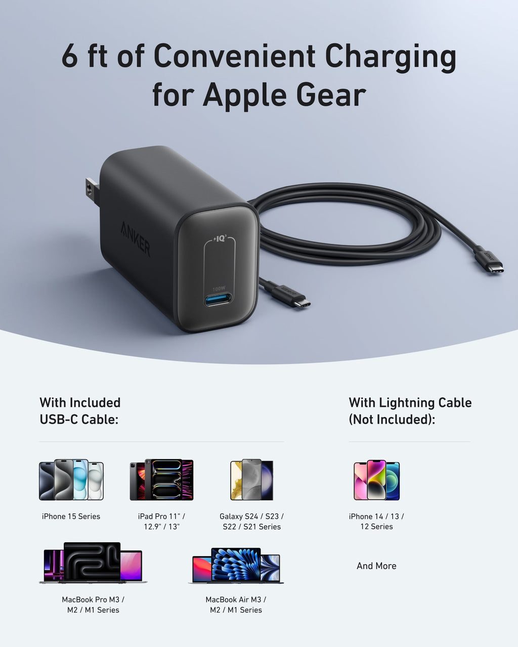 Anker Nano Charger 100W USB-C Cable - Ultra Portable High Power USB-C PD Charger for Laptops, Phones, Tablets by Anker