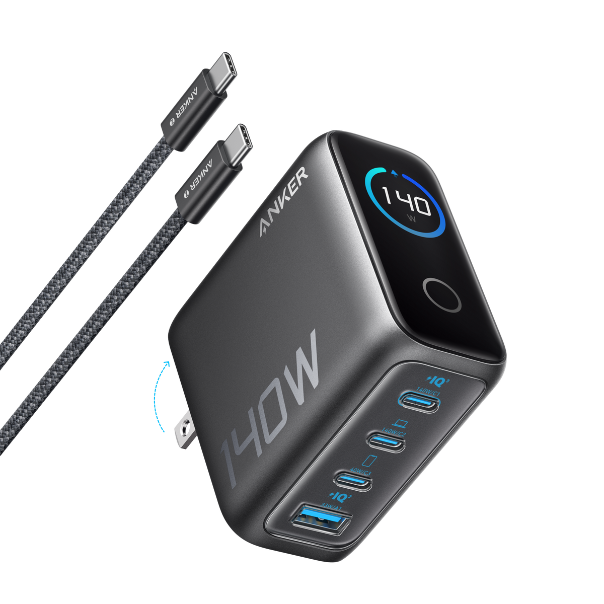 Anker 140W 4-Port PD 3.1 GaN Charger With USB C Cable - Fast Safe Multi Device Charging For Laptops Phones