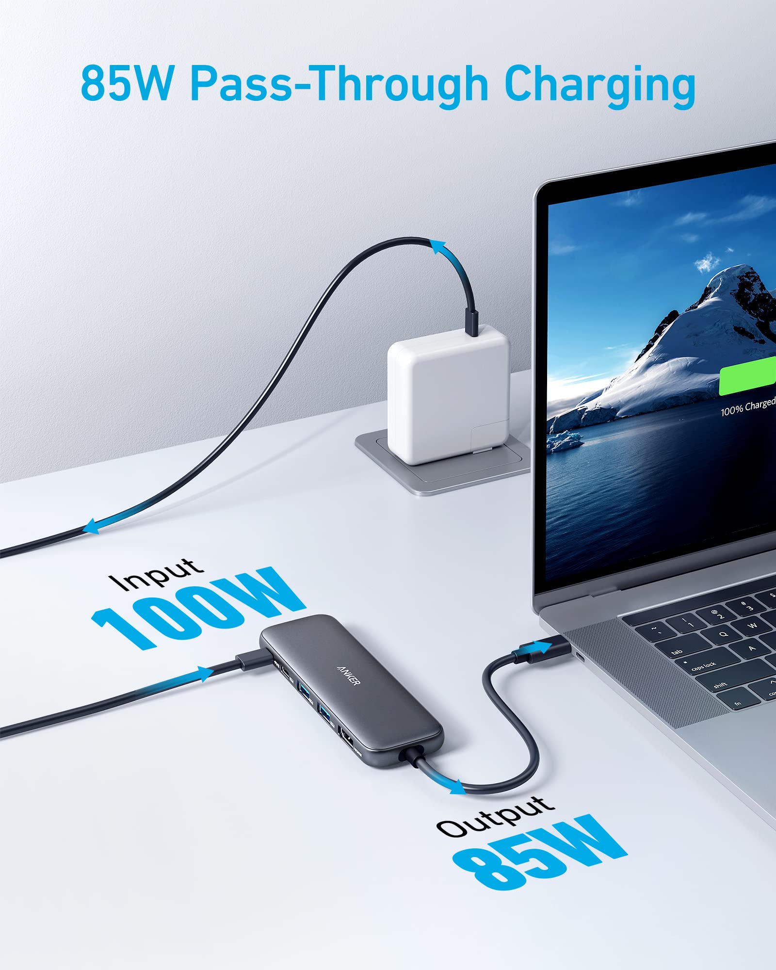 Anker 332 USB-C Hub - 4K HDMI, 85W Pass-Through Charging, Two USB-A Ports, 5Gbps USB-C Data, 100W PD-In by Anker