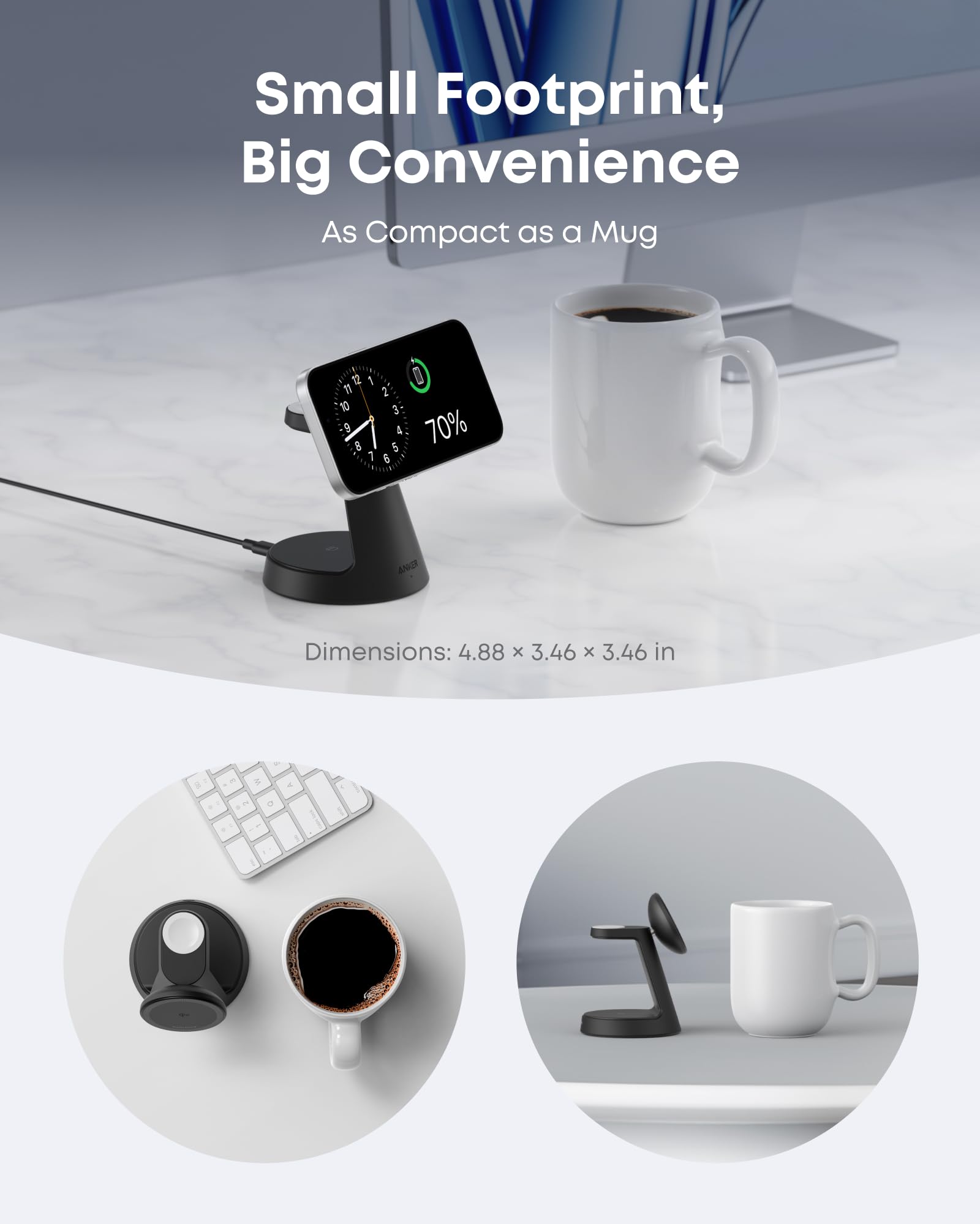 Anker MagGo Wireless Charging Station 3-In-1 Dock Stand - MagSafe 15W Fast Charger for Phone Watch by Anker
