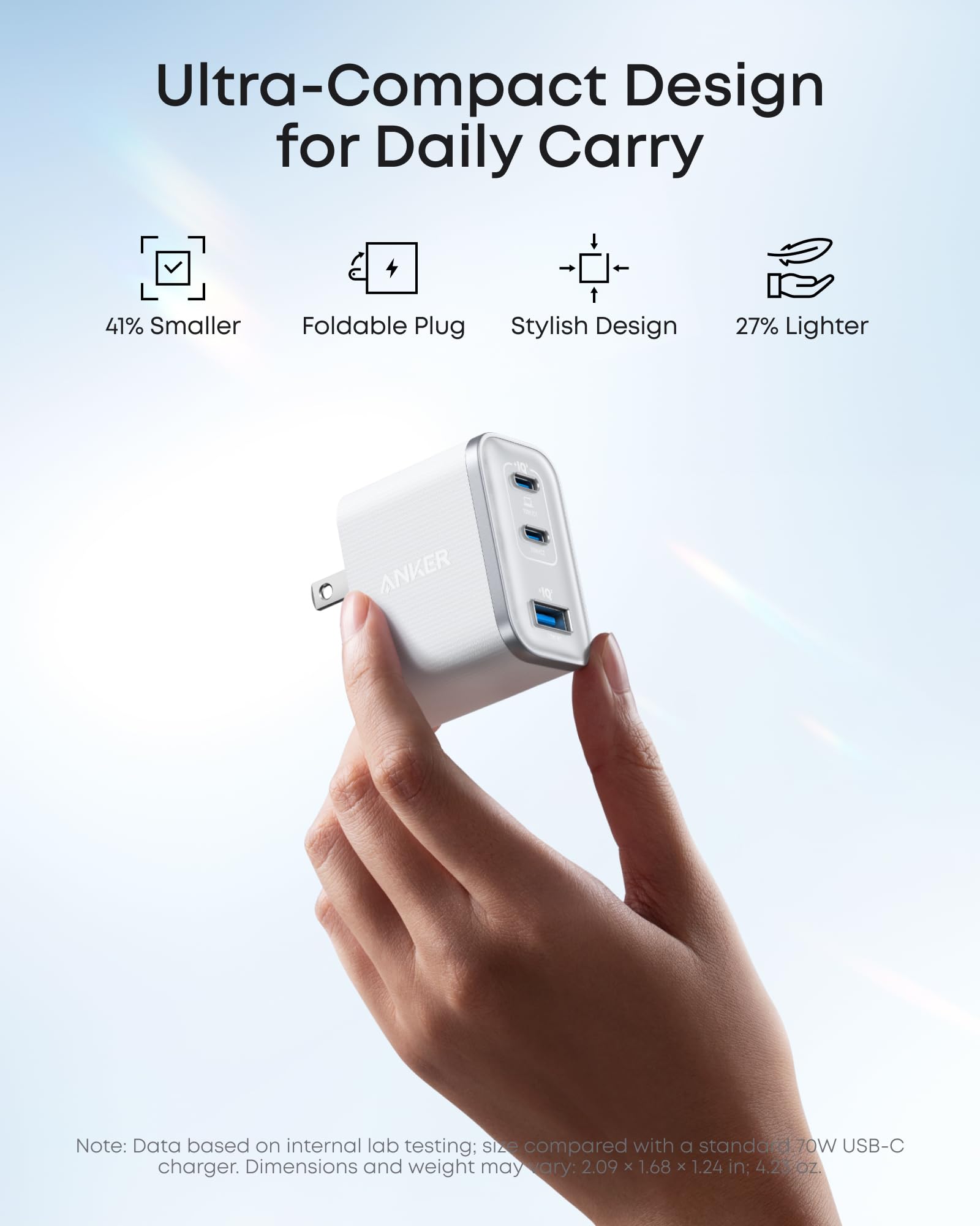 Anker Nano Charger 70W 3-Port - Ultra-Compact Fast USB-C Power for MacBook Pro and On the Go by Anker
