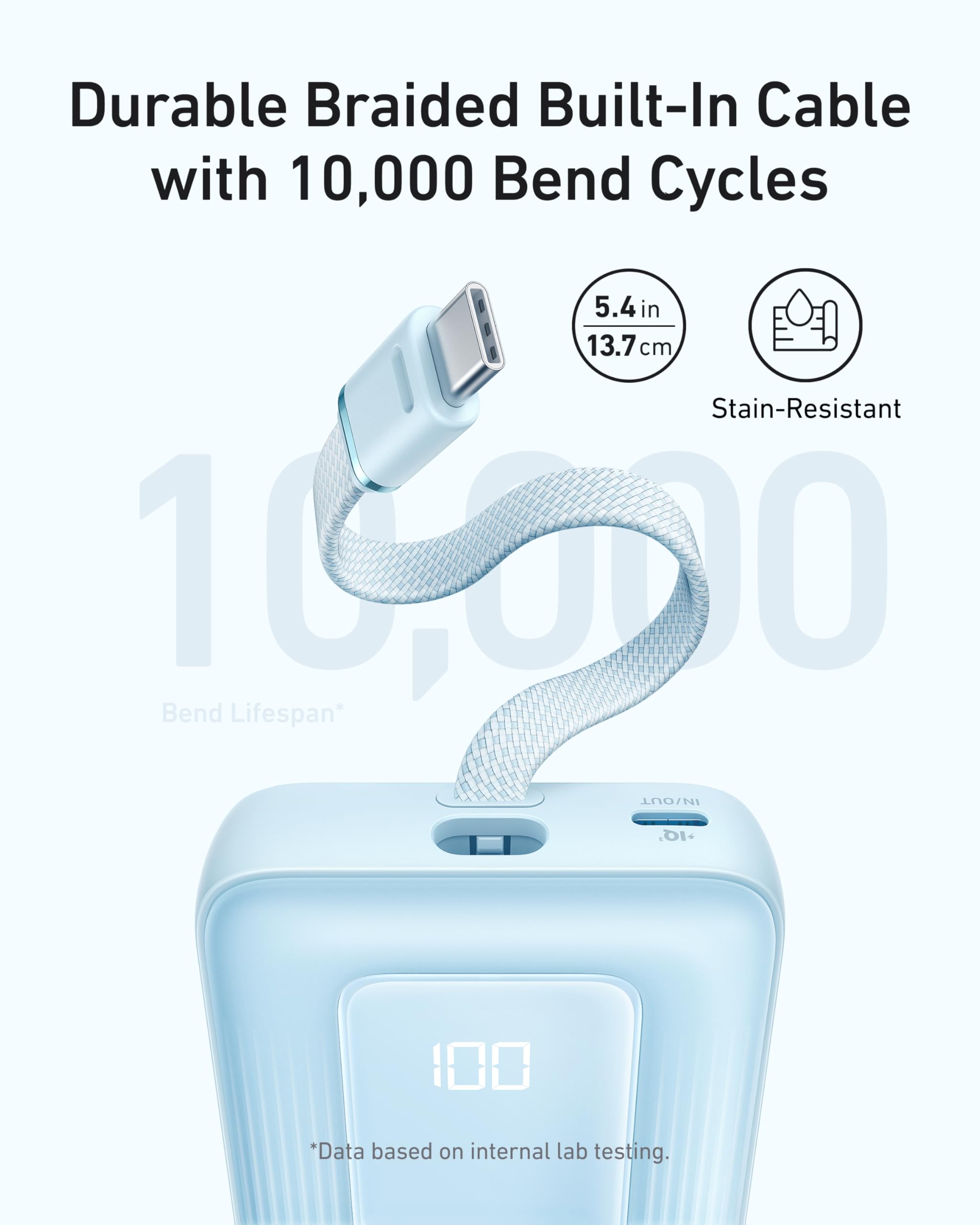 Anker Zolo Power Bank (10K, 30W) with a 5.4-inch (13.7 cm) built-in USB-C cable. by Anker